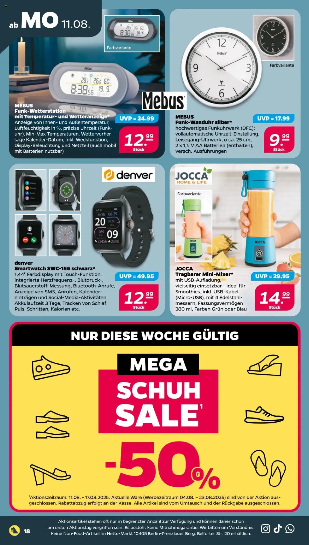 Netto Prospekt 	 - gültig ab dem 11.08.2025 | Seite: 20 | Produkte: Smartwatch, Batterien, Netzteil