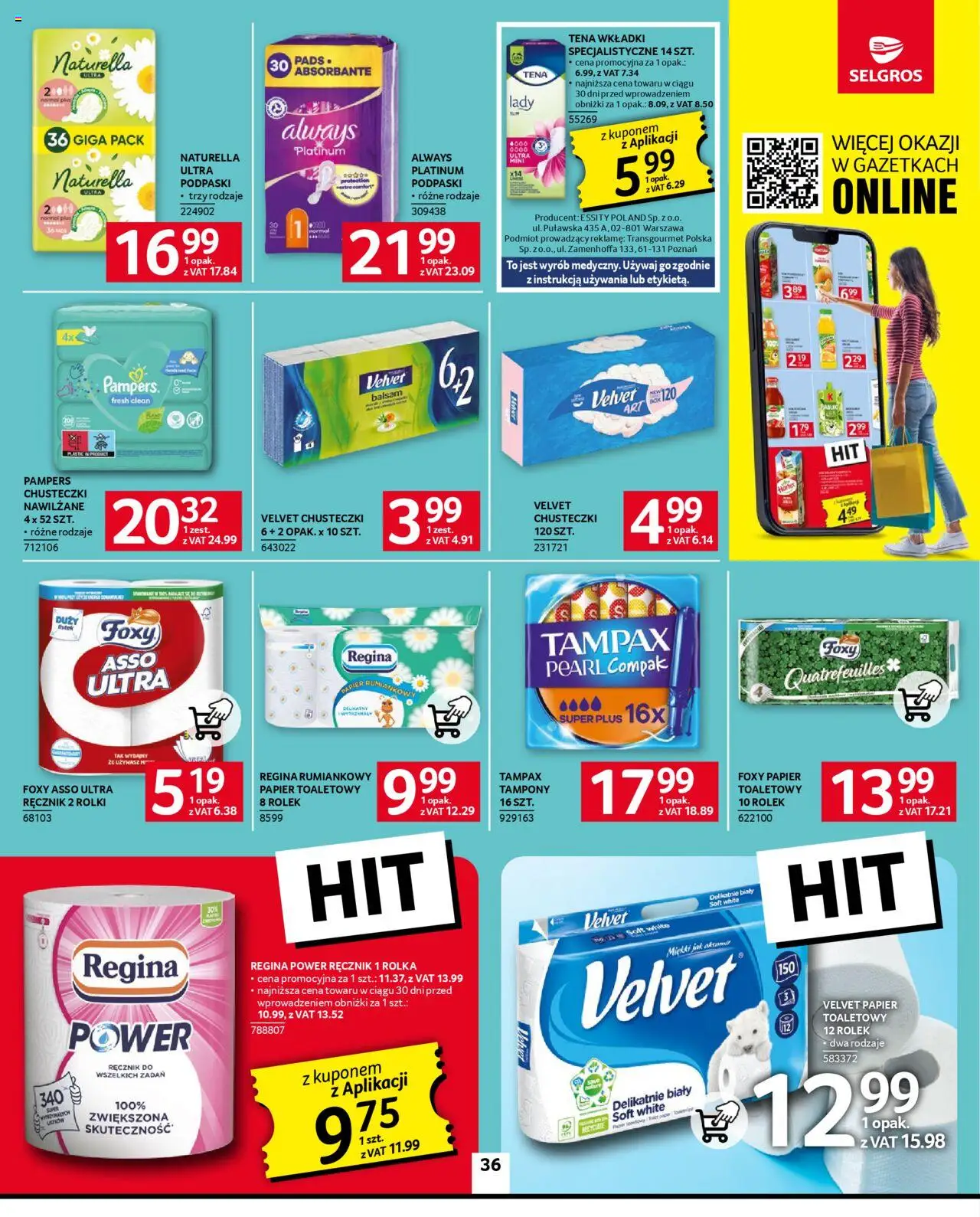 Selgros cash&carry Gazetka od 22.05.2025 | Strona: 36 | Produkty: Papier toaletowy, Tampony, Podpaski always, Podpaski