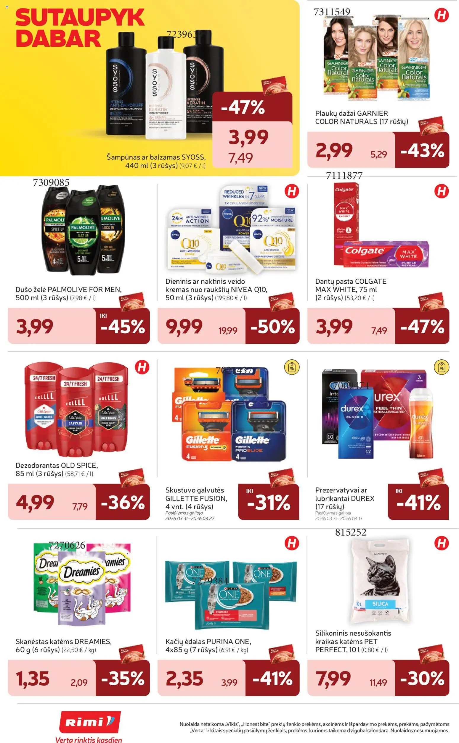 Rimi akcijos nuo 31.03.2026 | Puslapis: 34 | Prekių: Balzamas, Skustuvo galvutės, Dušo želė, Dezodorantas