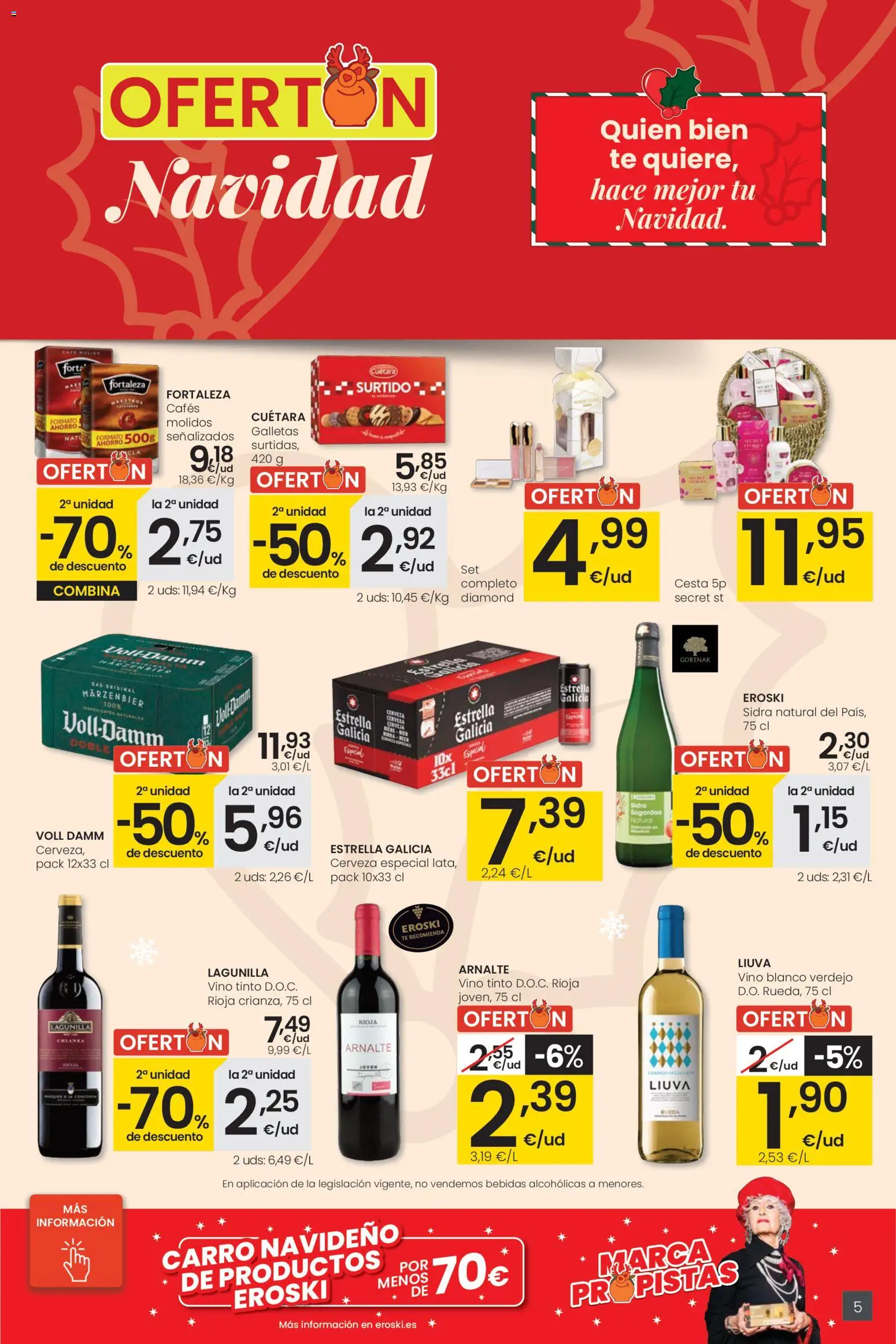 Eroski - Navidad │ válido desde el 18.12.2025 | Página: 5 | Productos: Café, Vino, Cerveza, Cesta
