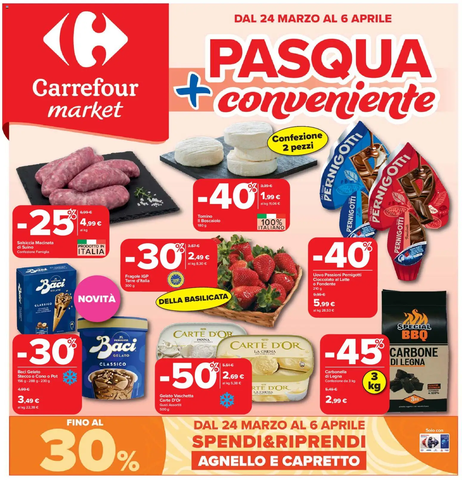 Volantino Carrefour del 24.03.2026 | Pagina: 1 | Prodotti: Fragole, Latte, Salsiccia, Tomino