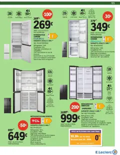 E.Leclerc - Prévisualisation de RÉFRIGÉRATEUR COMBINÉ DAEWOO, Réfrigérateur 184L. Congélateur 84L. Dégivrage automatique du congélateur. 12h d'autonomie en cas de coupure. Ajustement du taux d'humidité pour une meilleure conservation dans le bac fruits et légumes. valide à partir de 24.03.2026 | Page: 11 | Produits: Réfrigérateur, Congélateur