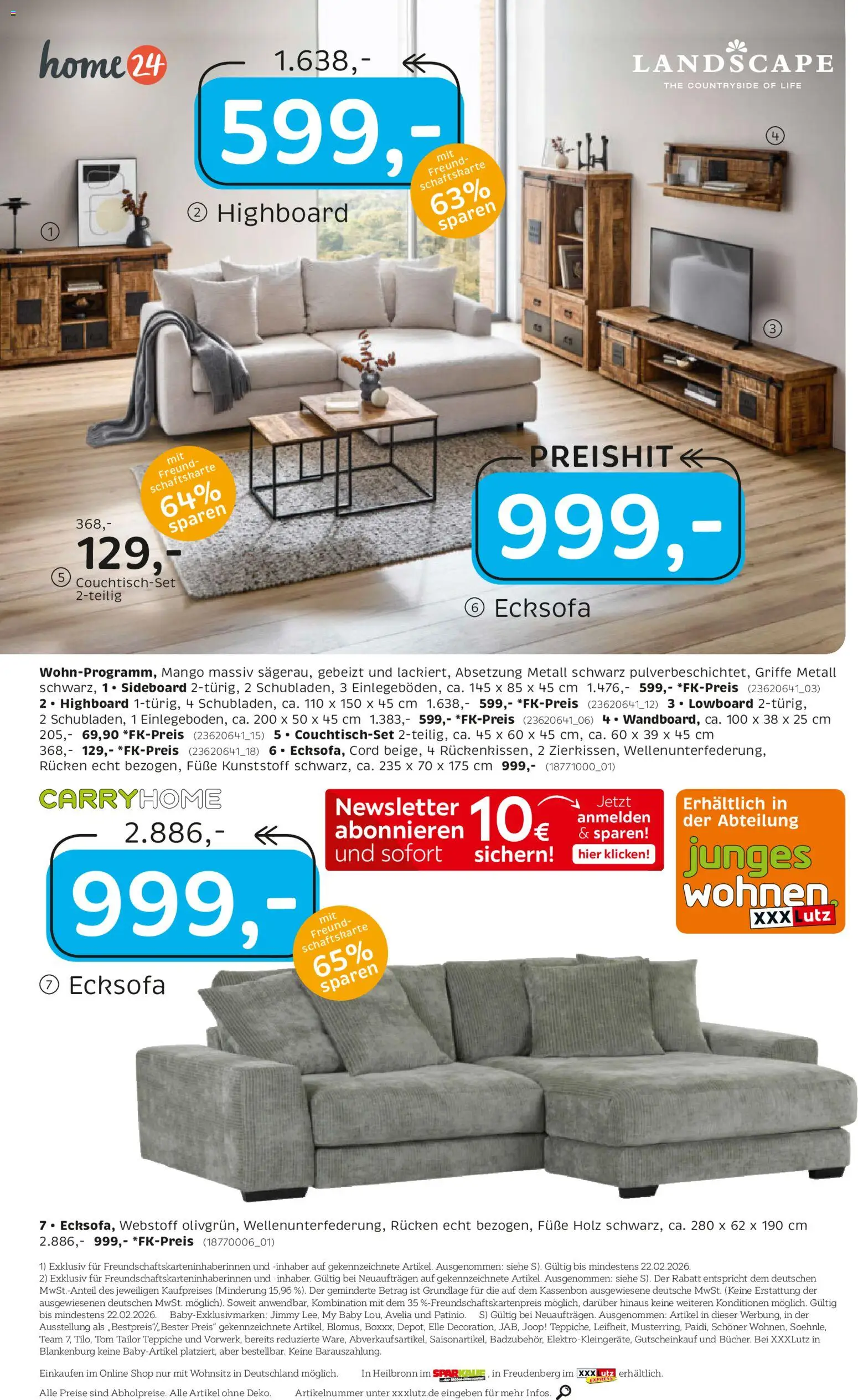 XXXL Lutz Junges Wohnen – gültig ab 08.02.2026 | Seite: 2 | Produkte: Sideboard, Ecksofa, HIghboard, Mango