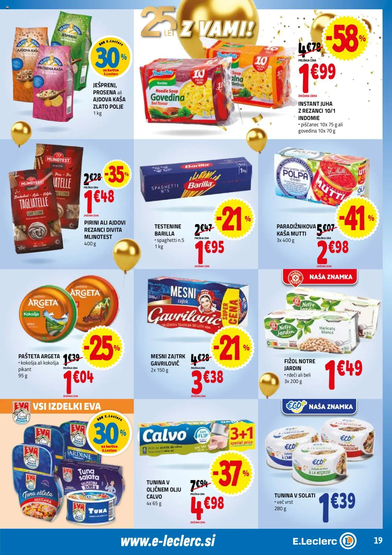 E.leclerc katalog │ velja od 18.06.2025 | Stran: 19 | Izdelki: Tuna, Sardine, Testenine, Sol