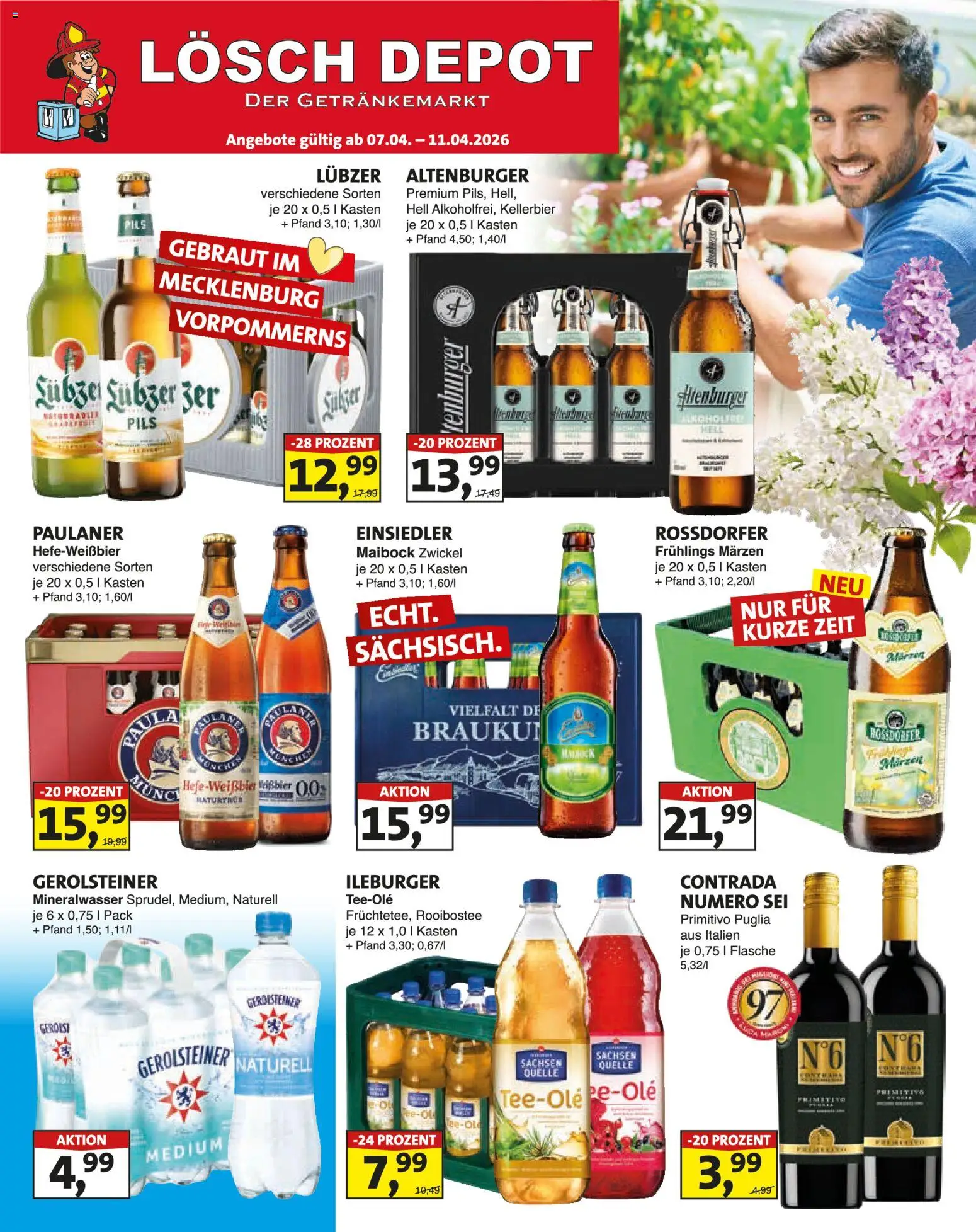 Lösch Depot Prospekt 	 – gültig ab 07.04.2026 | Seite: 1 | Produkte: Pils, Lubzer, Paulaner, Gerolsteiner