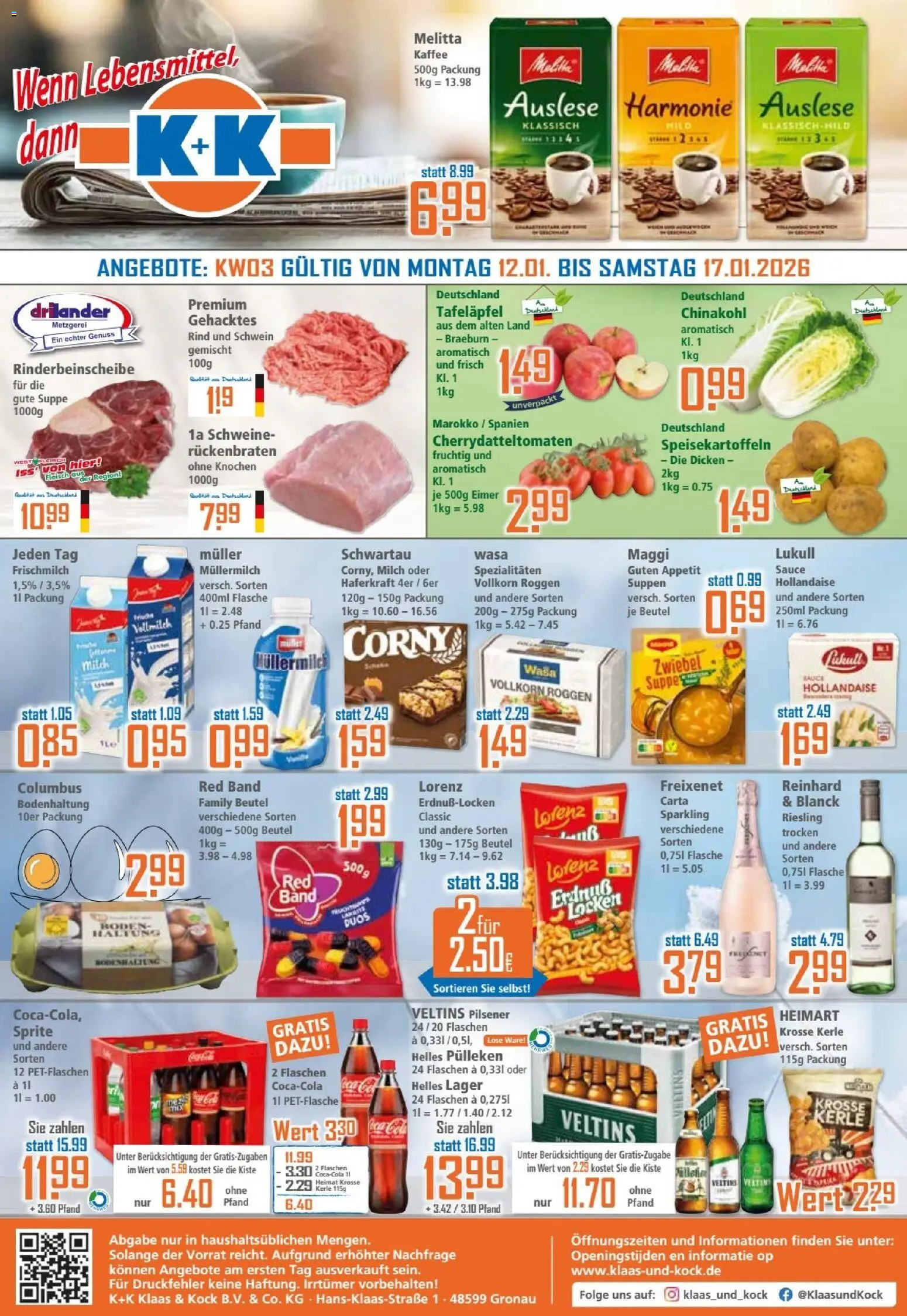Klaas & Kock Prospekt – gültig ab 12.01.2026 | Seite: 1 | Produkte: Melitta, Maggi, Milch, Kaffee