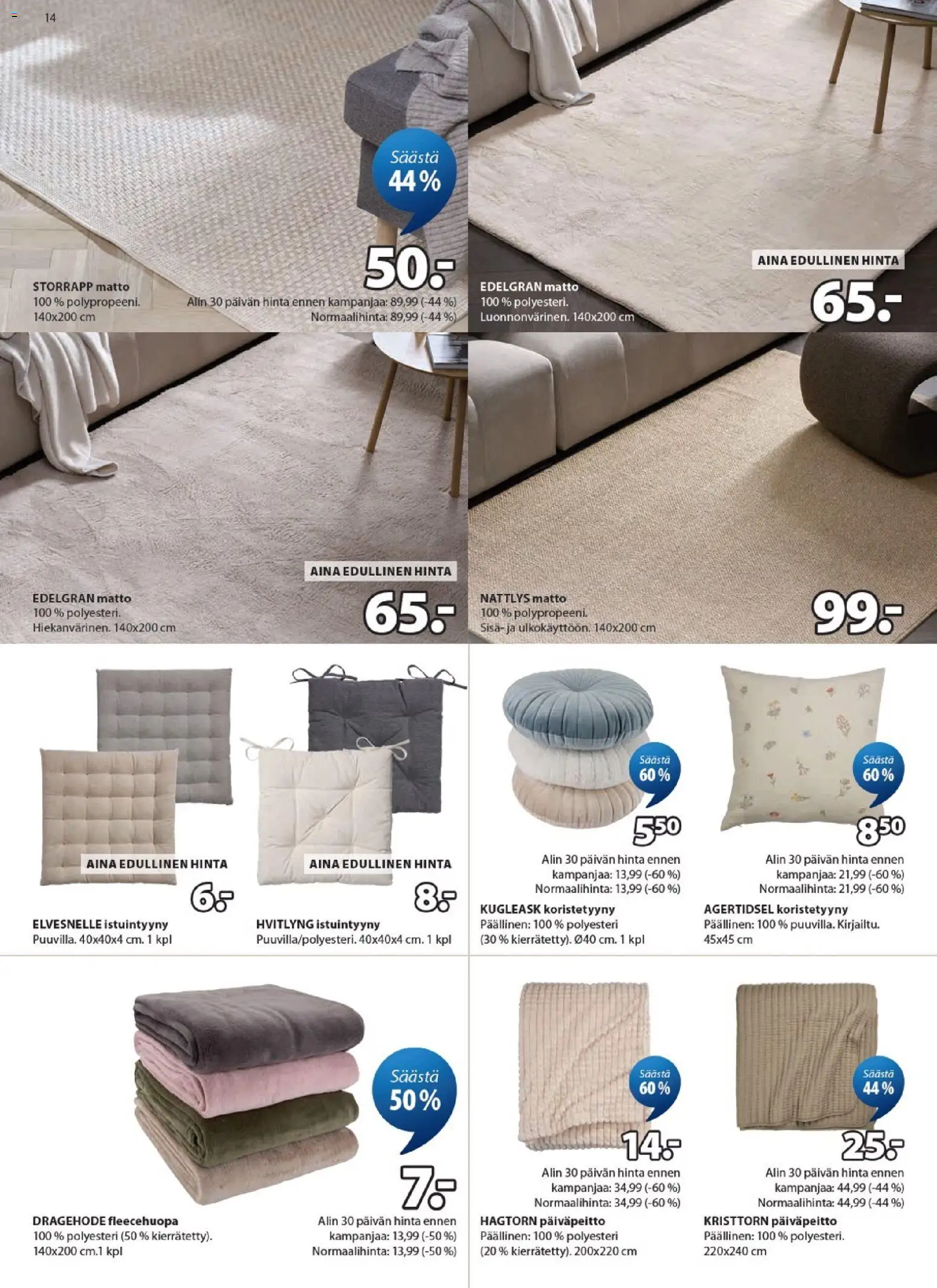 JYSK tarjoukset – voimassa 23.04.2026 alkaen | Sivu: 14 | Tuotteet: Istuintyyny, Matto, Koristetyyny