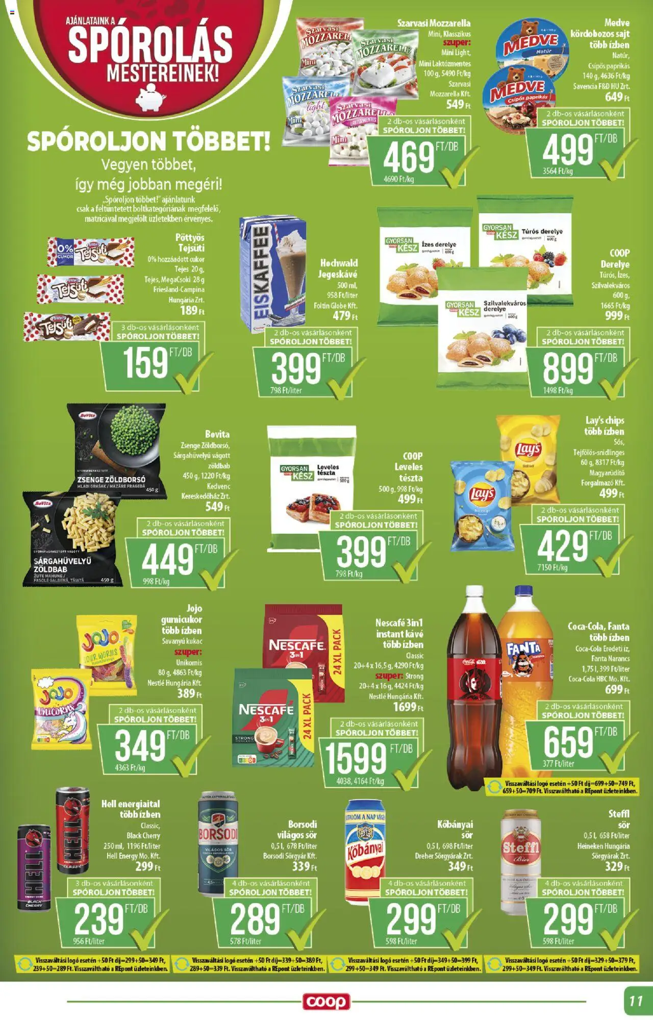 COOP akciós ujság - amely érvényes a következő dátumtól: 24.10.2025 | Oldal: 11 | Termékek: Chips, Jegeskávé, Instant kávé, Cukor