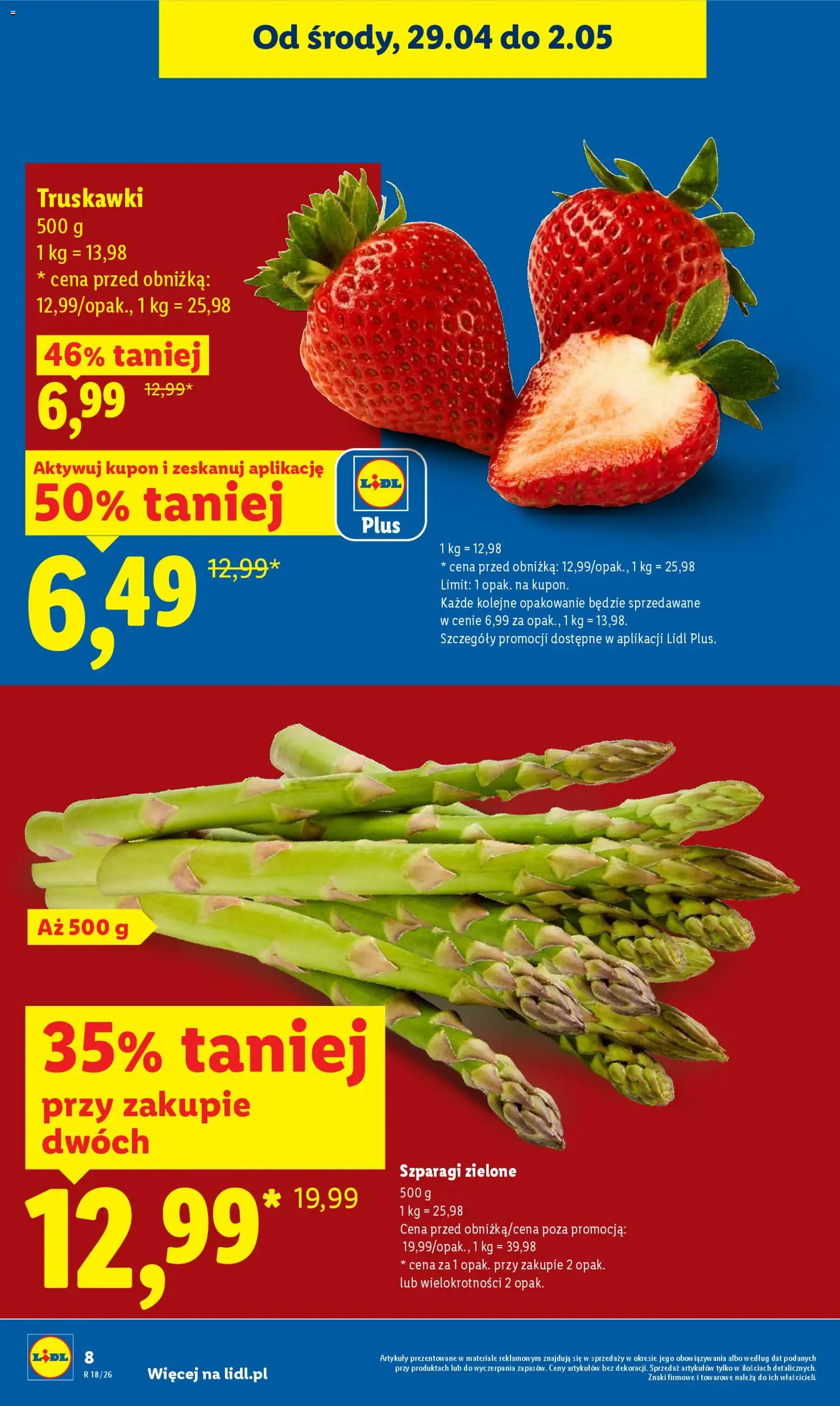 Lidl gazetka od 29.04.2026 | Strona: 8 | Produkty: Szparagi, Truskawki