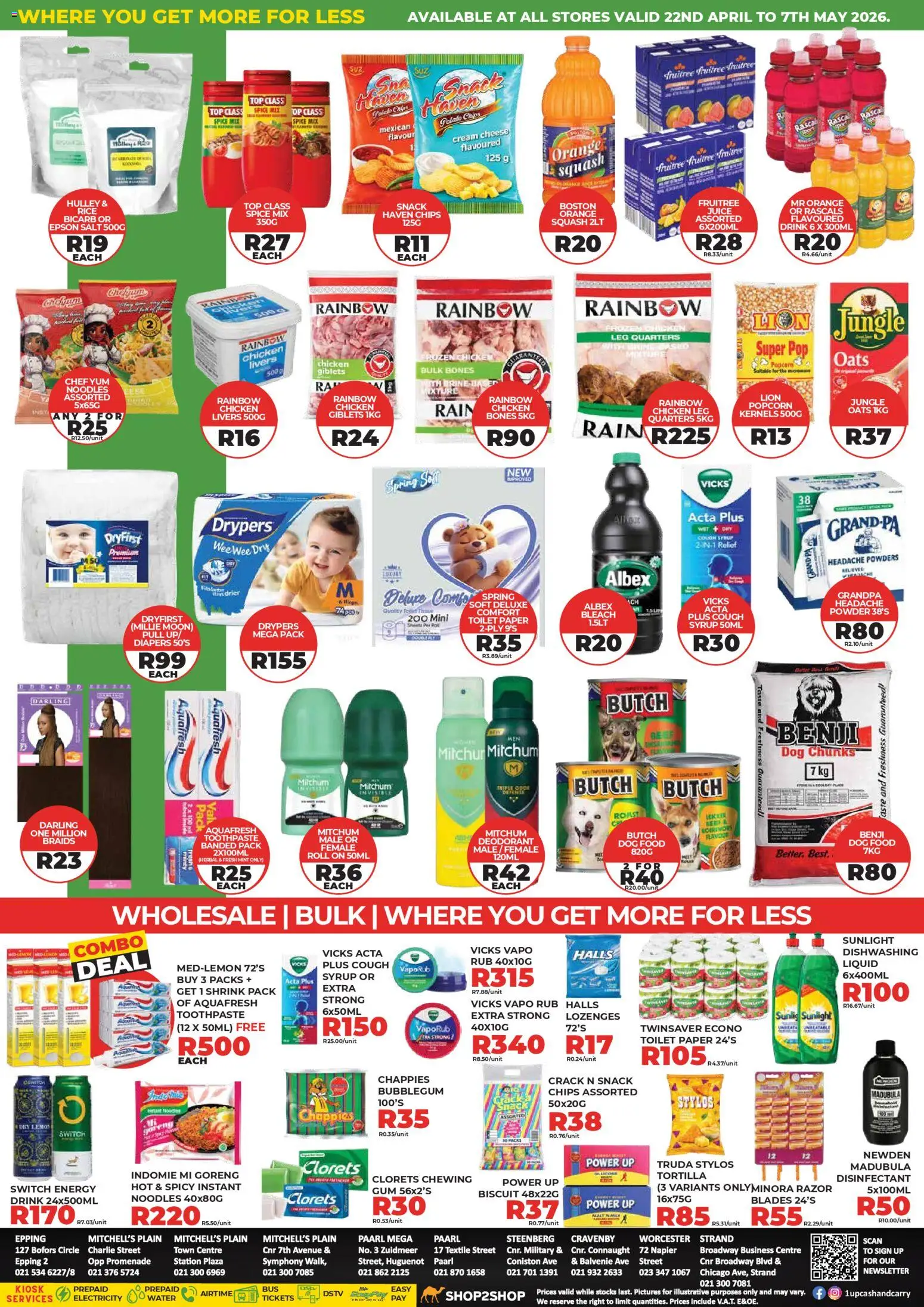 New 1UP Cash & Carry catalogue – valid from 22.04.2026 | Page: 2 | Products: Disinfectant, Juice, Popcorn, Salt
