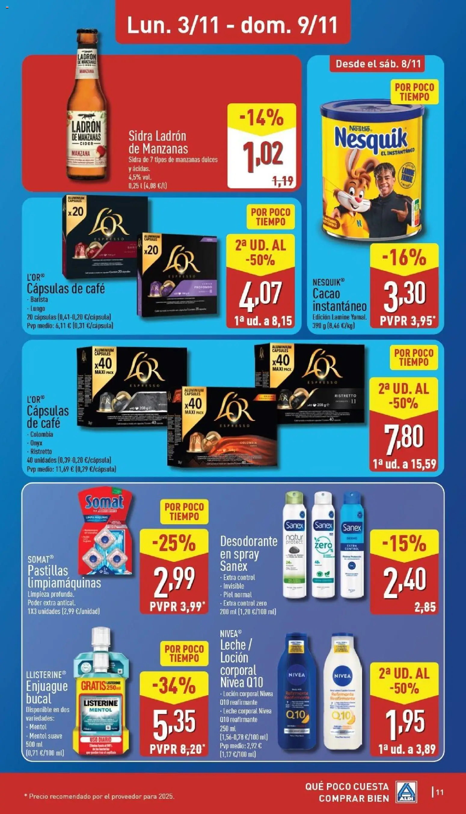 Aldi folleto Península │ válido desde el 03.11.2025 | Página: 11 | Productos: Leche corporal, Desodorante, Café, Cacao instantáneo