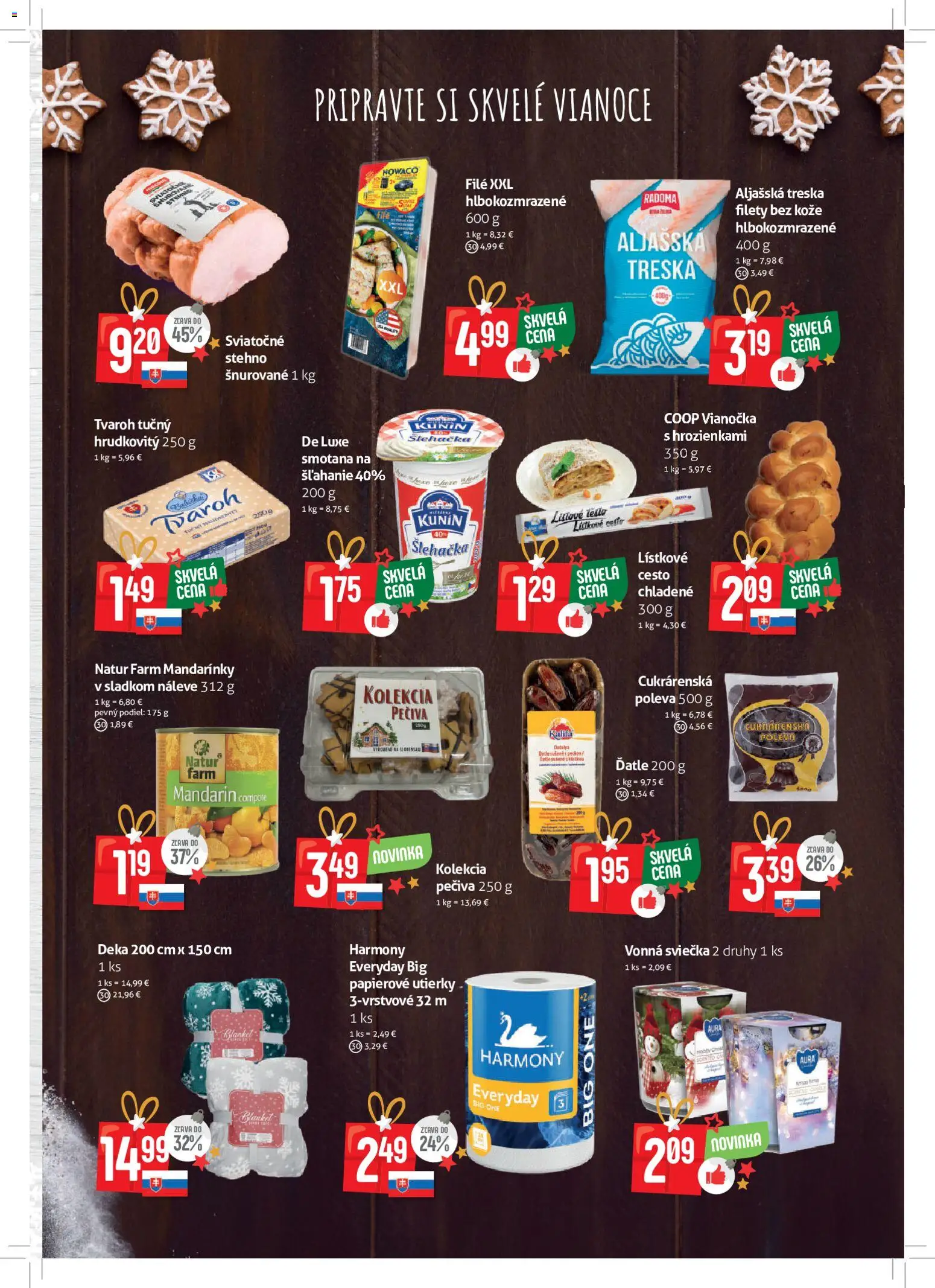 Nové COOP Jednota akcie – leták je platný od 03.12.2025 | Strana: 3 | Produkty: Smotana, Vianočka, Tvaroh, Treska