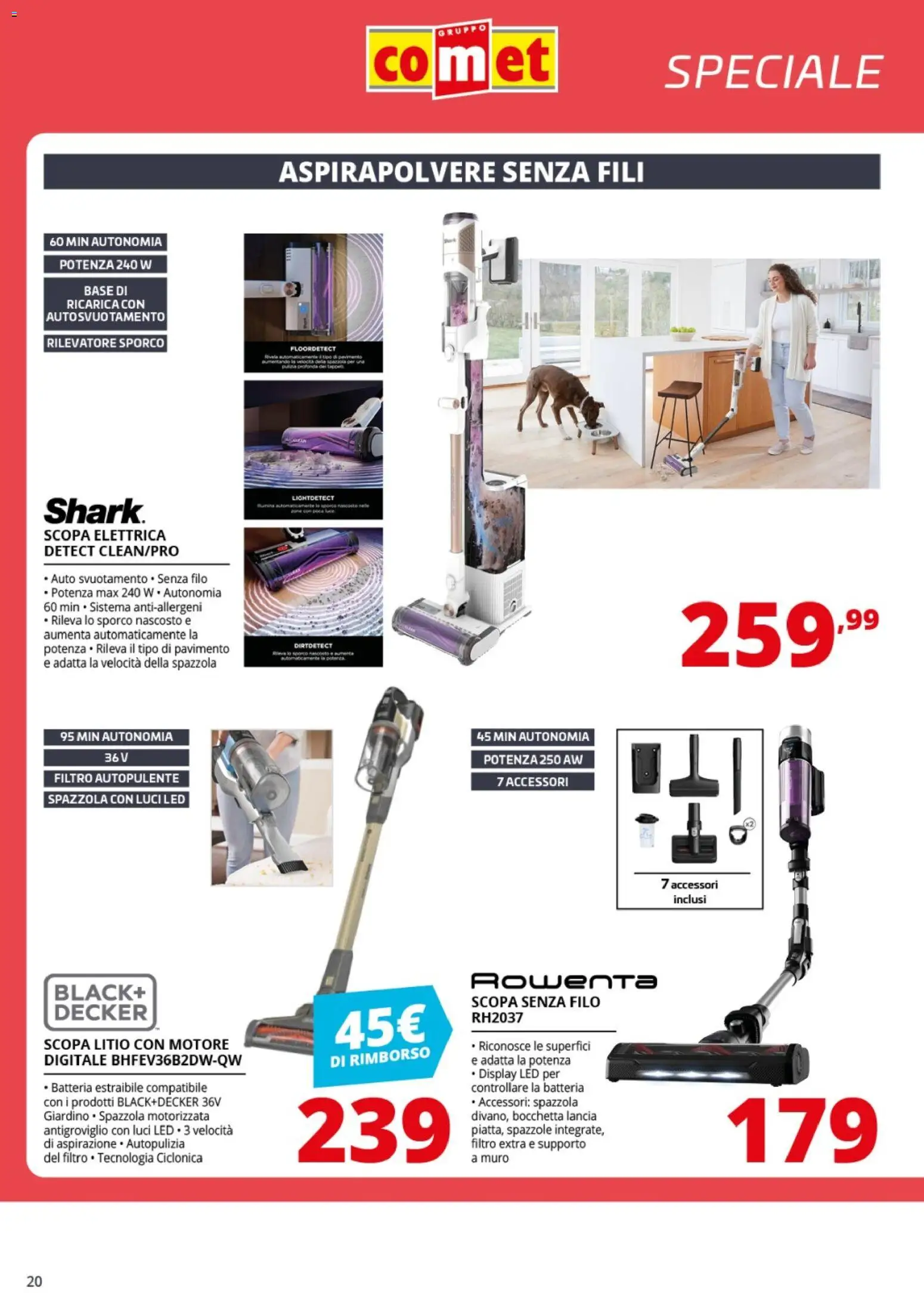 Volantino Comet del 24.04.2026 | Pagina: 20 | Prodotti: Spazzola, Pavimento, Scopa, Aspirapolvere