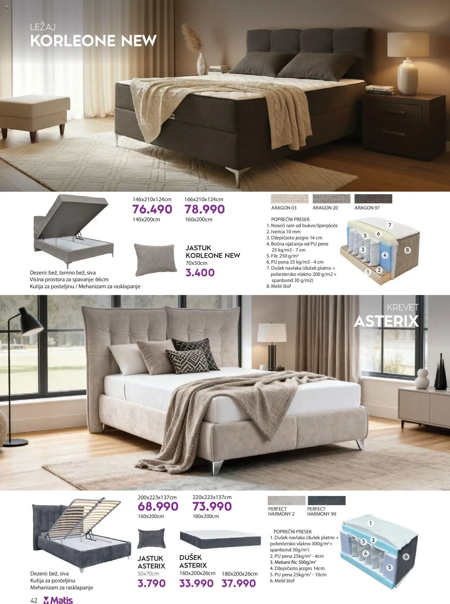 Matis katalog - važi od 01.01.2026 | Strana: 42 | Proizvode: Krevet, Dušek, Jastuk, Kutija