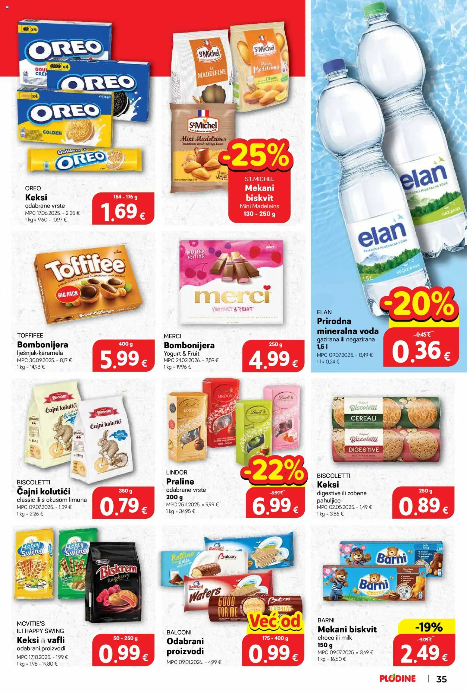 Plodine katalog | vrijedi od 11.03.2026 | Stranica: 35 | Proizvodi: Čajni kolutići, Keksi, Pahuljice, Merci