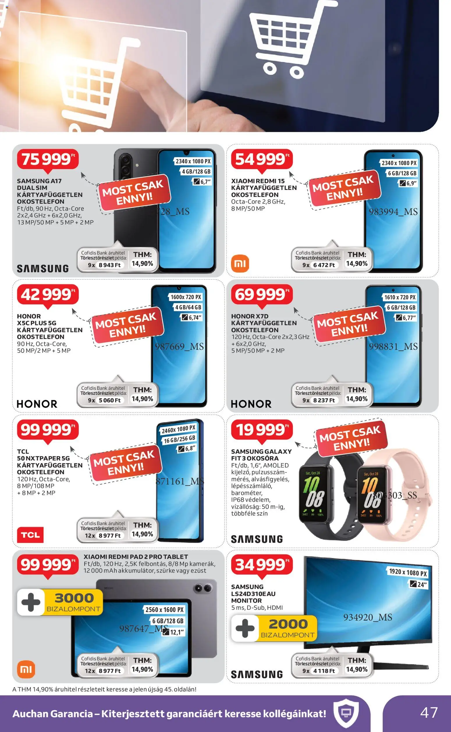 Auchan akciós ujság - amely érvényes a következő dátumtól: 08.01.2026 | Oldal: 47 | Termékek: Okostelefon, Okosóra, Xiaomi, Samsung