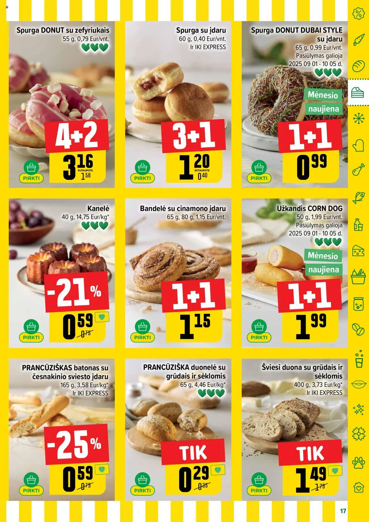 IKI akcijos nuo 08.09.2025 | Puslapis: 17 | Prekių: Batonas, Spurga, Bandelė, Duona