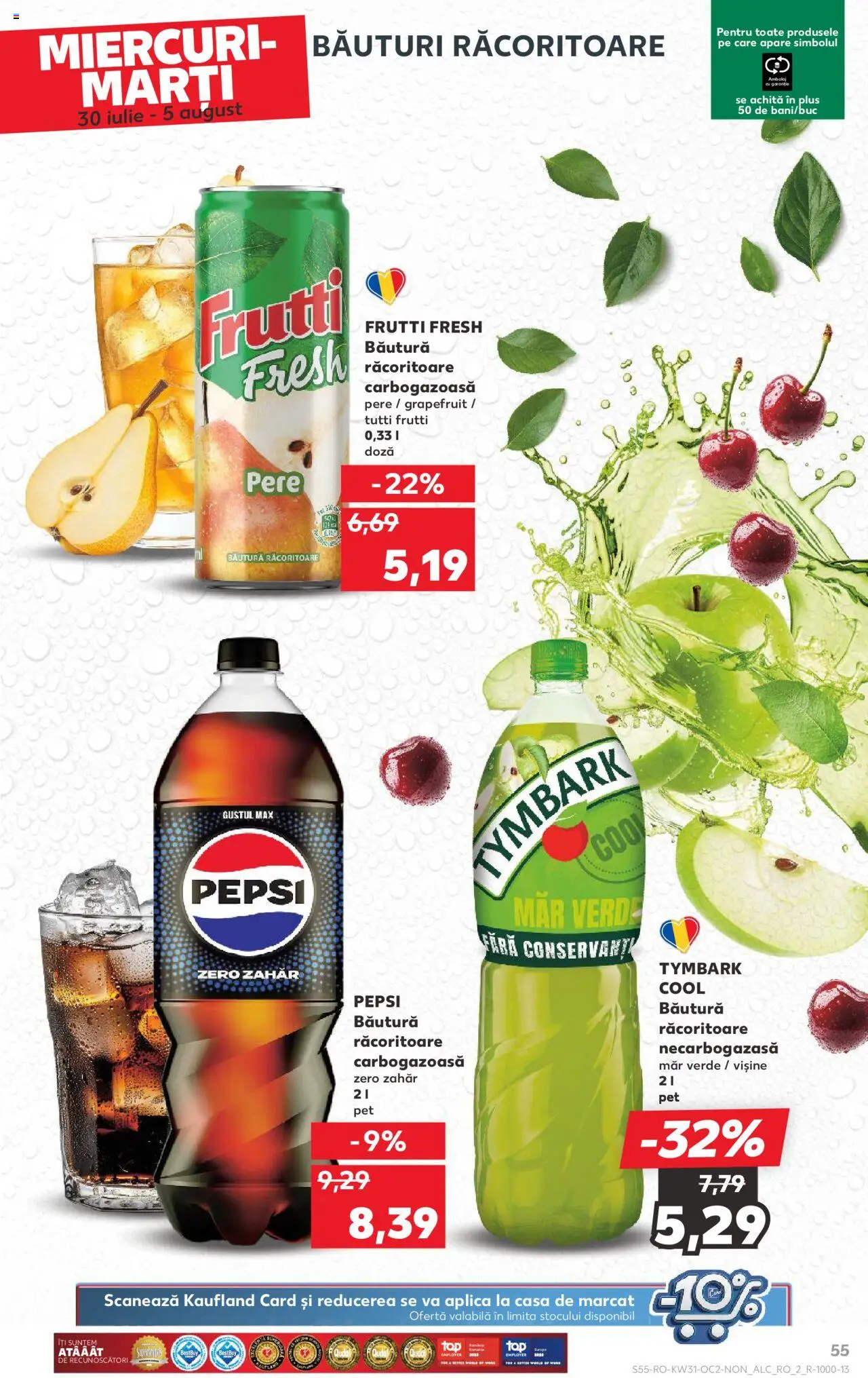 Kaufland RO akciós ujság - amely érvényes a következő dátumtól: 30.07.2025 | Oldal: 55 | Termékek: Pepsi, Grapefruit