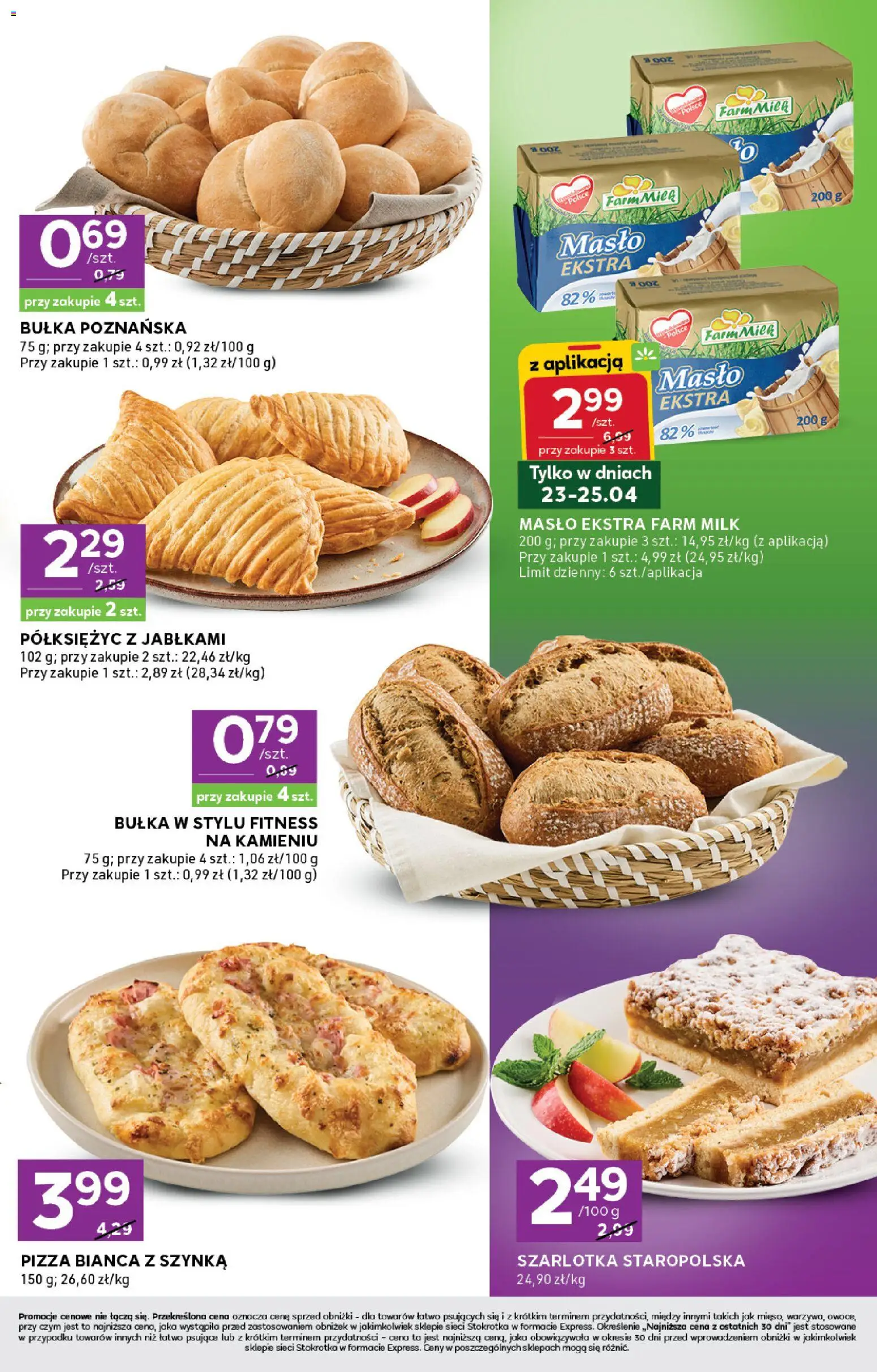 Stokrotka gazetka - Express od 23.04.2026 | Strona: 3 | Produkty: Szynka, Masło, Pizza, Bułka poznańska