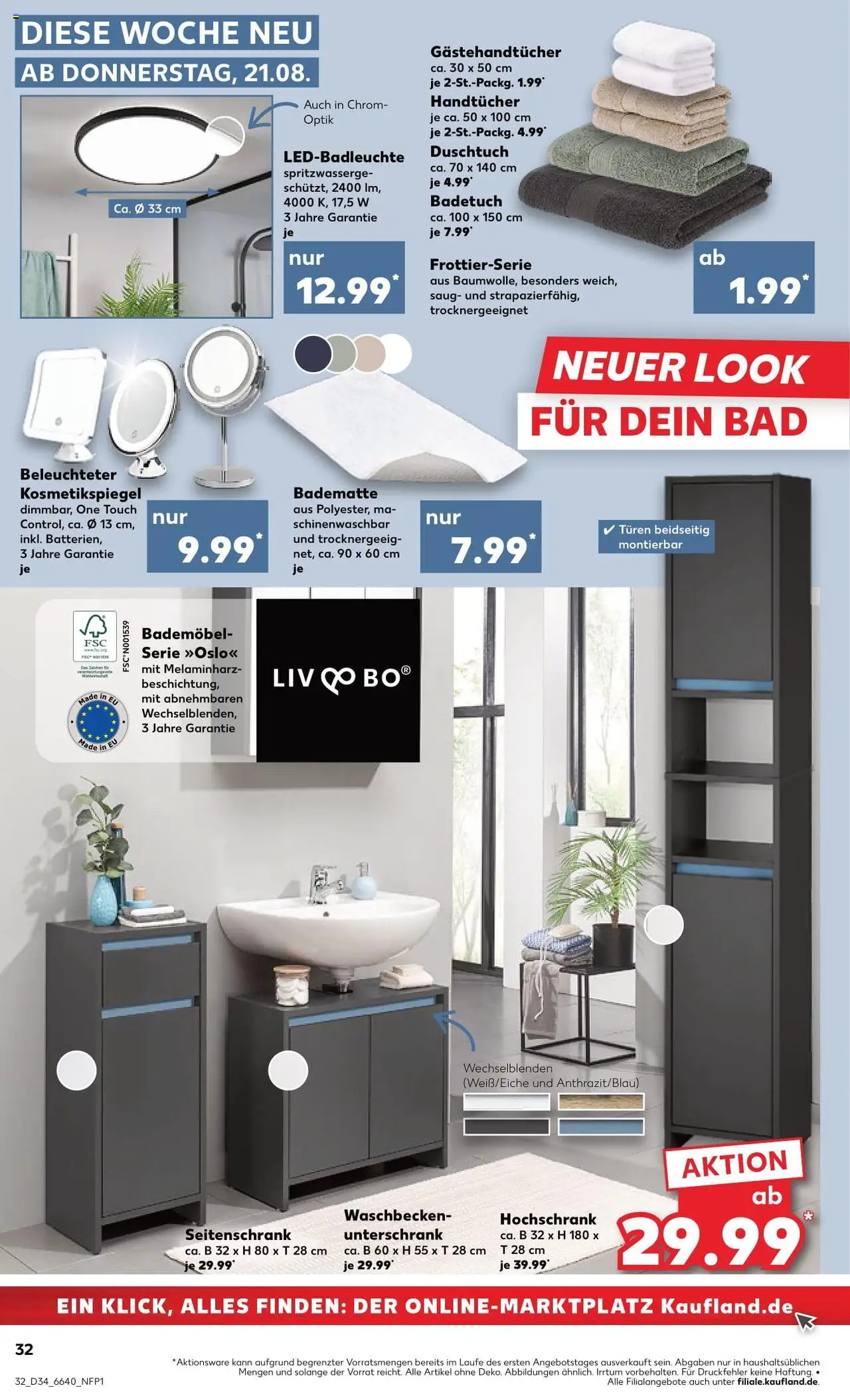 Kaufland Prospekt 	 - gültig ab dem 21.08.2025 | Seite: 32 | Produkte: Kosmetikspiegel, Bad, Unterschrank, Hochschrank