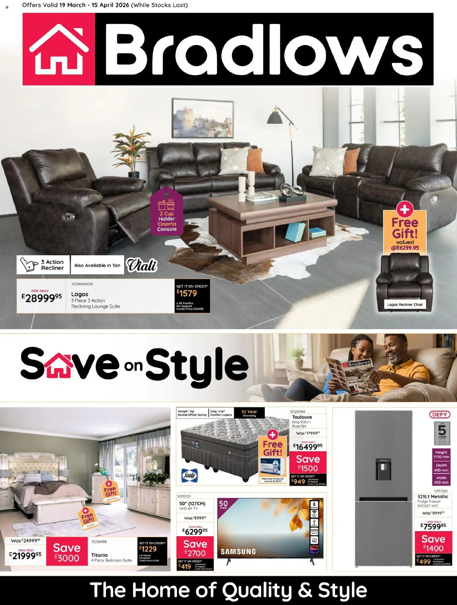 New Bradlows Eswatini Catalogue catalogue – valid from 19.03.2026 | Page: 1 | Products: Freezer, TV, Chair, Lounge suite