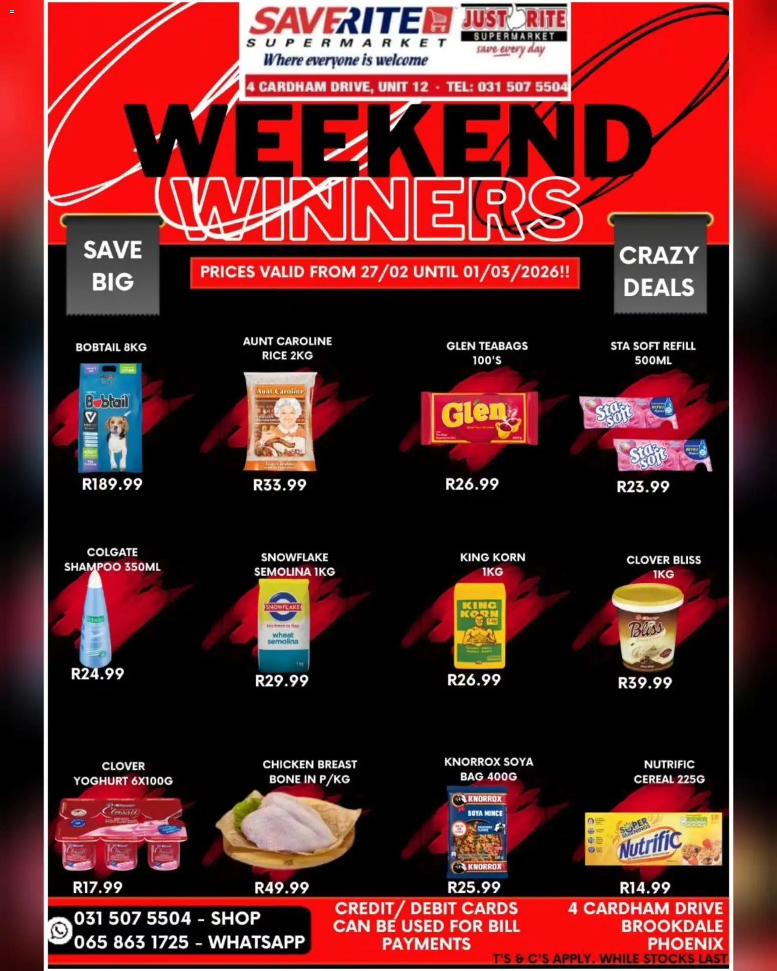 New Saverite catalogue – valid from 27.02.2026 | Page: 2 | Products: Bag, Yoghurt, Shampoo, Soya mince