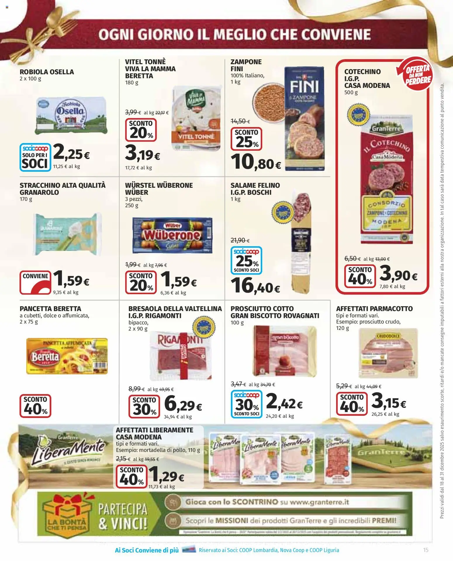 Volantino COOP del 18.12.2025 | Pagina: 15 | Prodotti: Bresaola, Pancetta, Wurstel, Stracchino