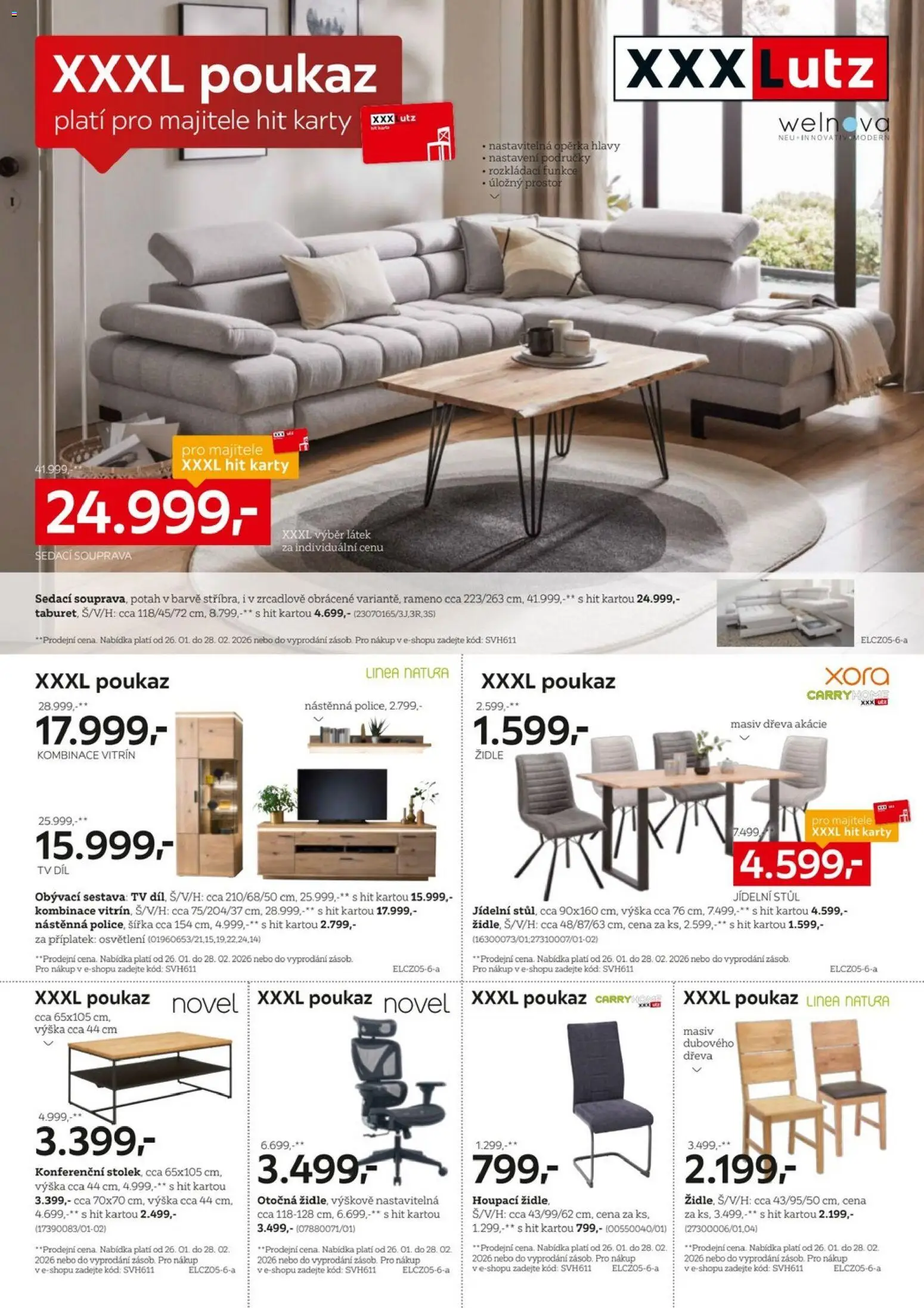 XXXLutz leták - Výhodné poukazy pro majitele HIT karty od 26.01.2026 | Strana: 2 | Produkty: Obývací sestava, Stůl, Židle, Karty