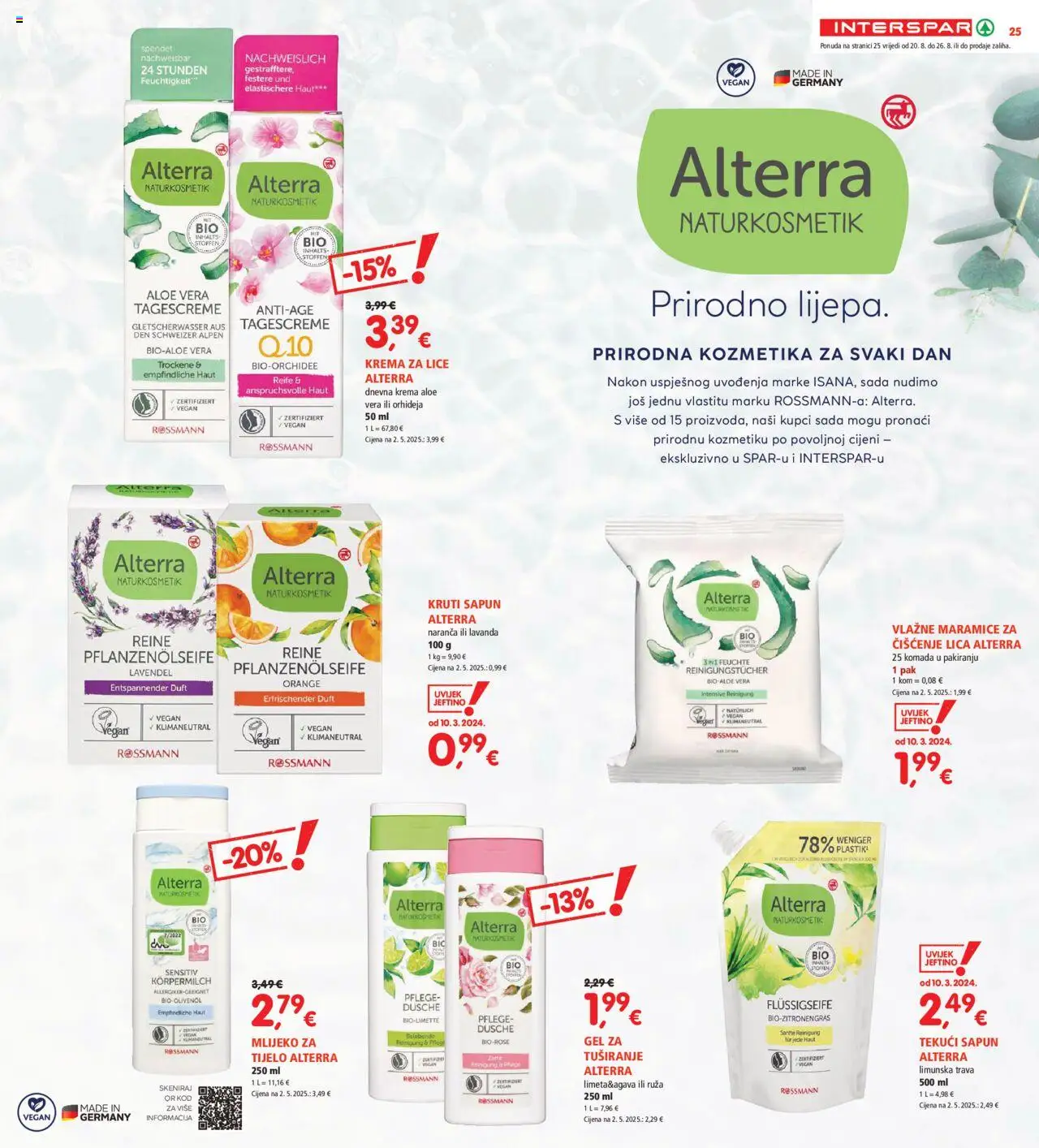 Interspar katalog | vrijedi od 20.08.2025 | Stranica: 25 | Proizvodi: Krema za lice, Mlijeko, Sapun, Krema