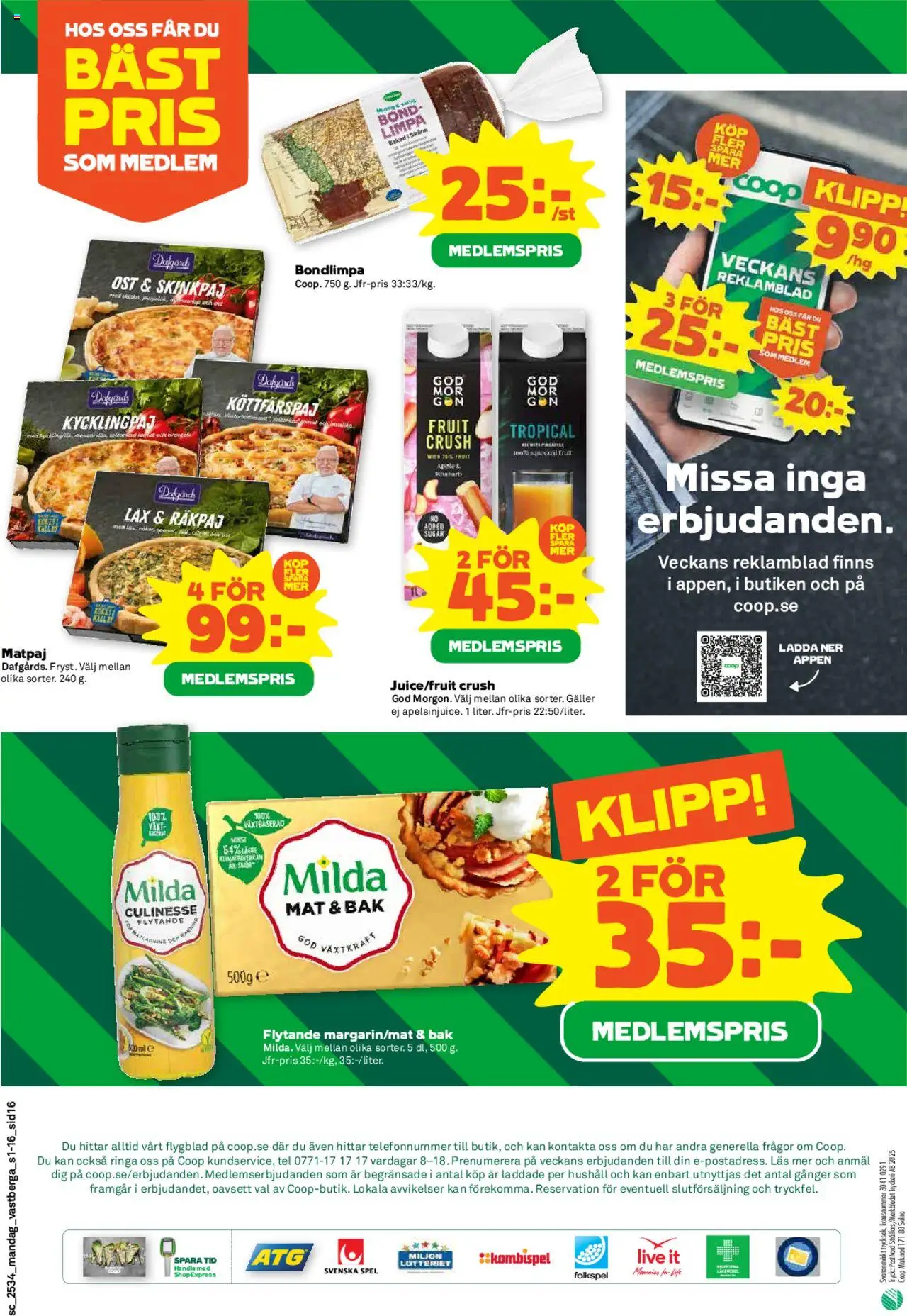 Coop Forum reklamblad aktuell från 18.08.2025 | Sida: 16 | Produkter: Lax, Ost, Äpple, Spel