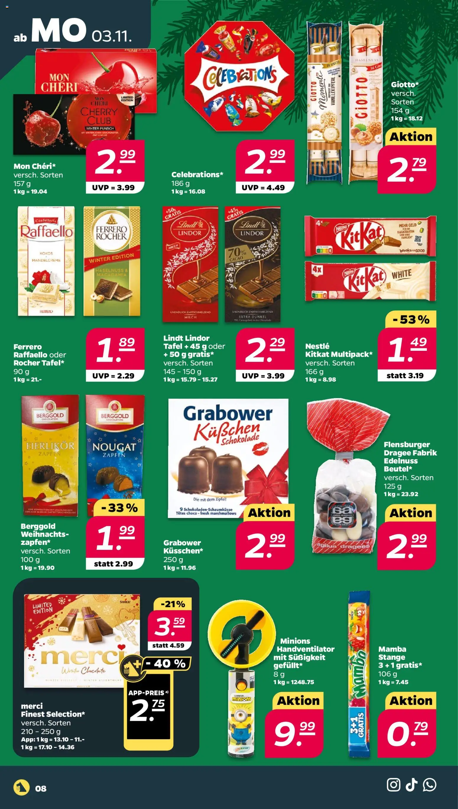 Netto Prospekt 	 – gültig ab 02.11.2025 | Seite: 8 | Produkte: Milch, Celebrations, Flensburger, Lindt
