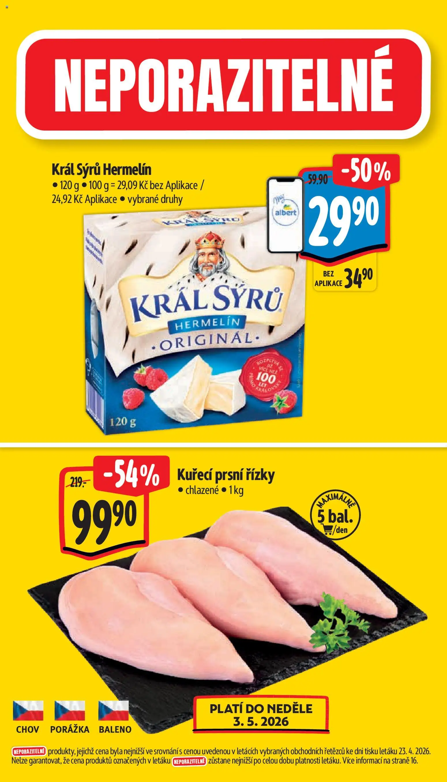 Albert leták - Supermarket od 29.04.2026 | Strana: 2 | Produkty: Hermelín, Kuřecí prsní řízky