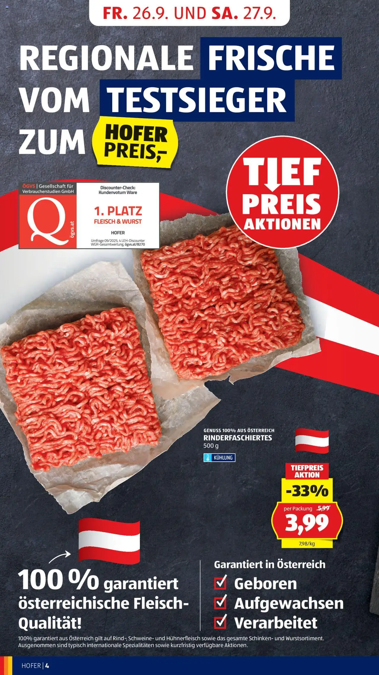 Hofer Flugblatt gültig ab 26.09.2025 | Seite: 6 | Produkte: Wurst, Schinken, Hühnerfleisch