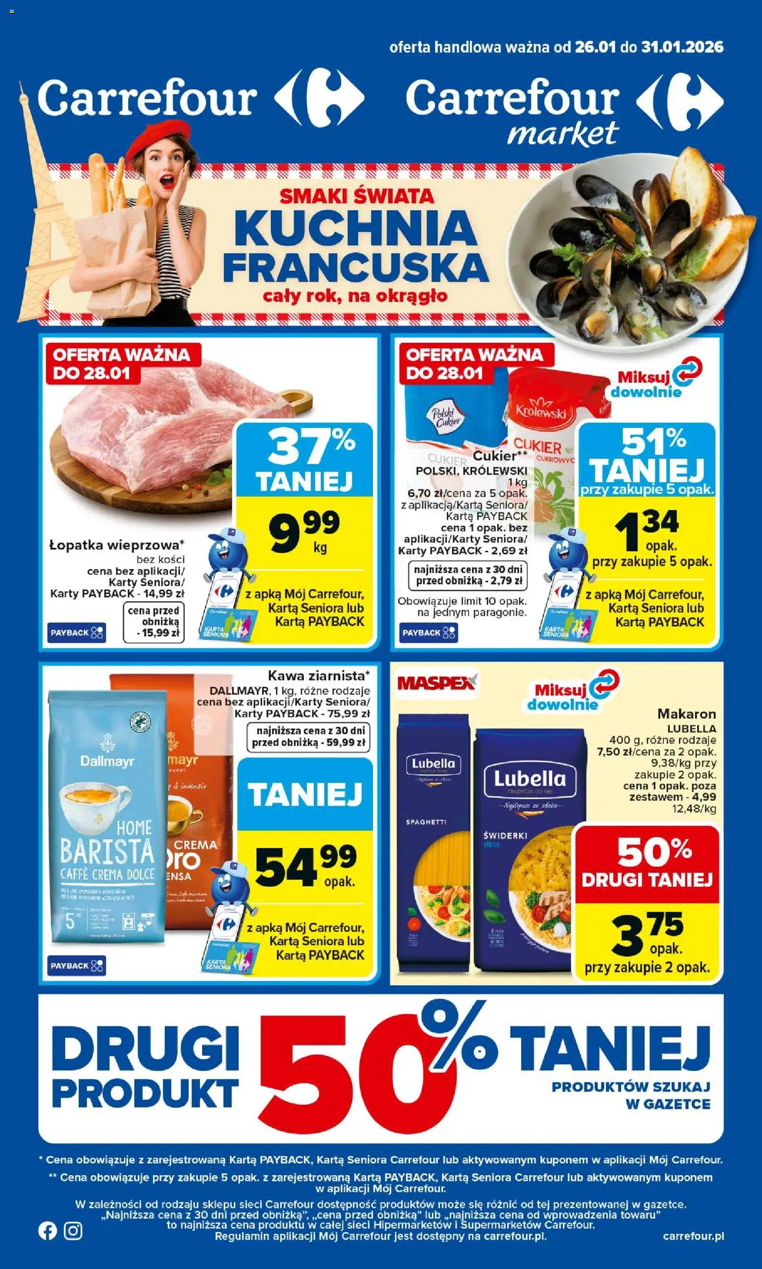 Carrefour Gazetka od 26.01.2026 | Strona: 1 | Produkty: Karta, Kawa, Makaron, Cukier