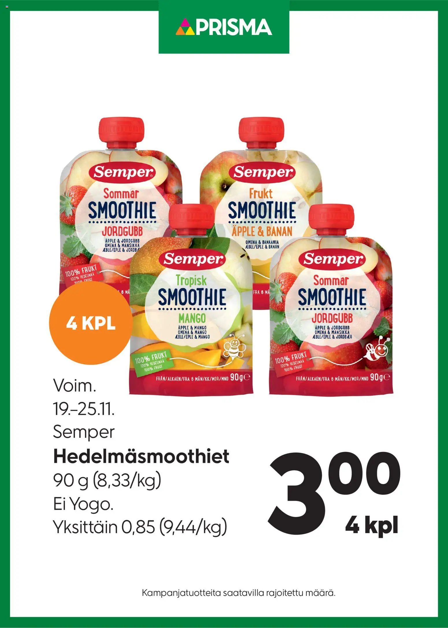 Prisma tarjoukset Hedelmäsmoothiet – voimassa 19.11.2025 alkaen | Sivu: 1 | Tuotteet: Mango