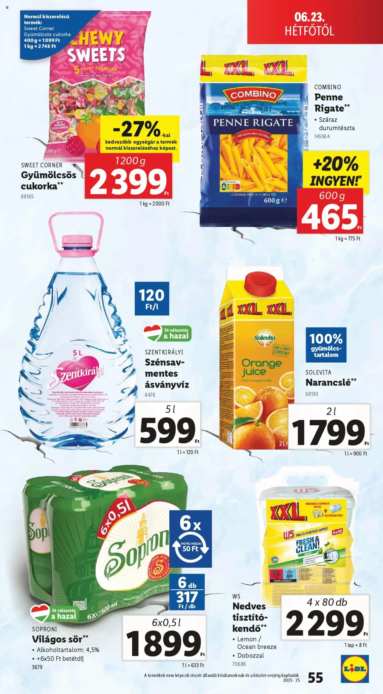 Lidl akciós ujság - amely érvényes a következő dátumtól: 19.06.2025 | Oldal: 55 | Termékek: Kendő, Gyümölcs, Durumtészta, Cukorka