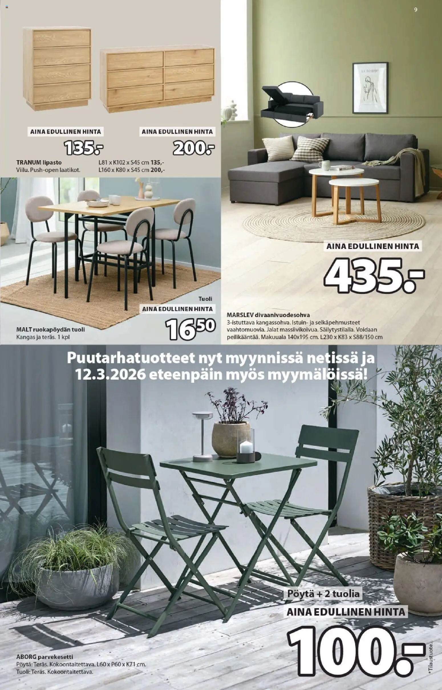 JYSK - Tarjoukset – voimassa 05.03.2026 alkaen | Sivu: 9 | Tuotteet: Kangas, Lipasto, Pöytä, Tuoli