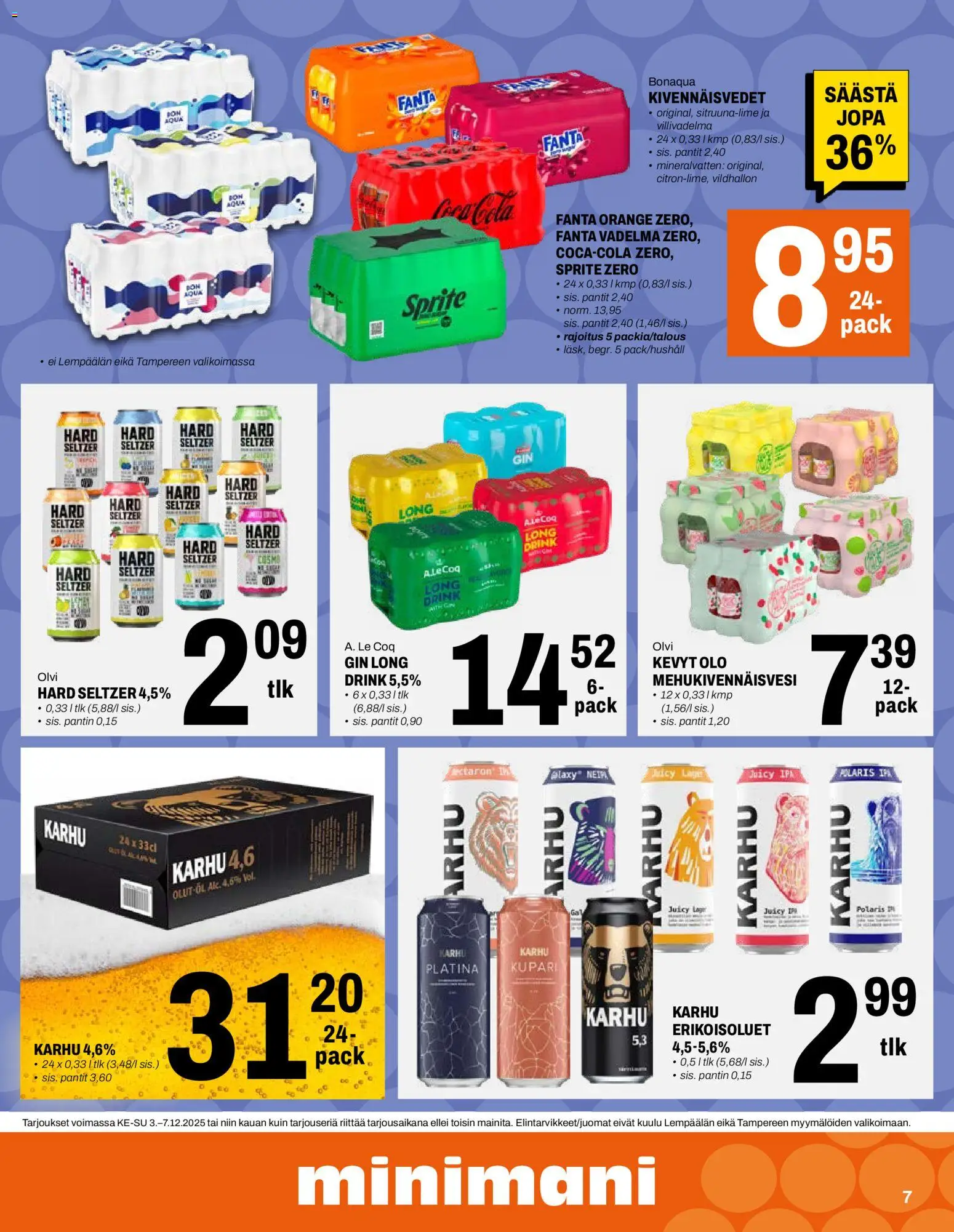 Minimani tarjoukset – voimassa 03.12.2025 alkaen | Sivu: 7 | Tuotteet: Vadelma, Sprite, Coca cola, Gin