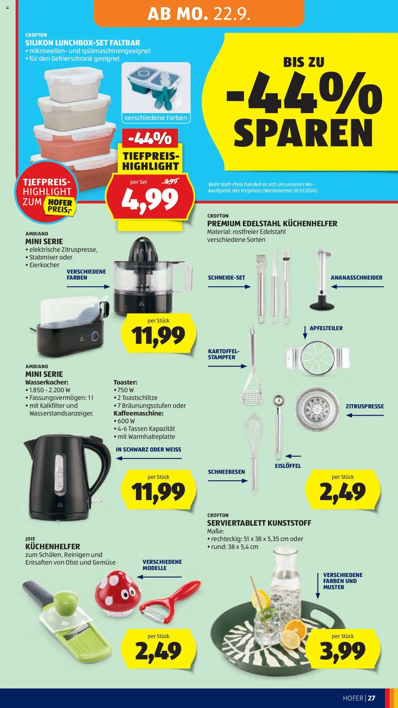 Hofer Flugblatt gültig ab 19.09.2025 | Seite: 31 | Produkte: Gemüse, Obst, Kaffeemaschine, Wasserkocher