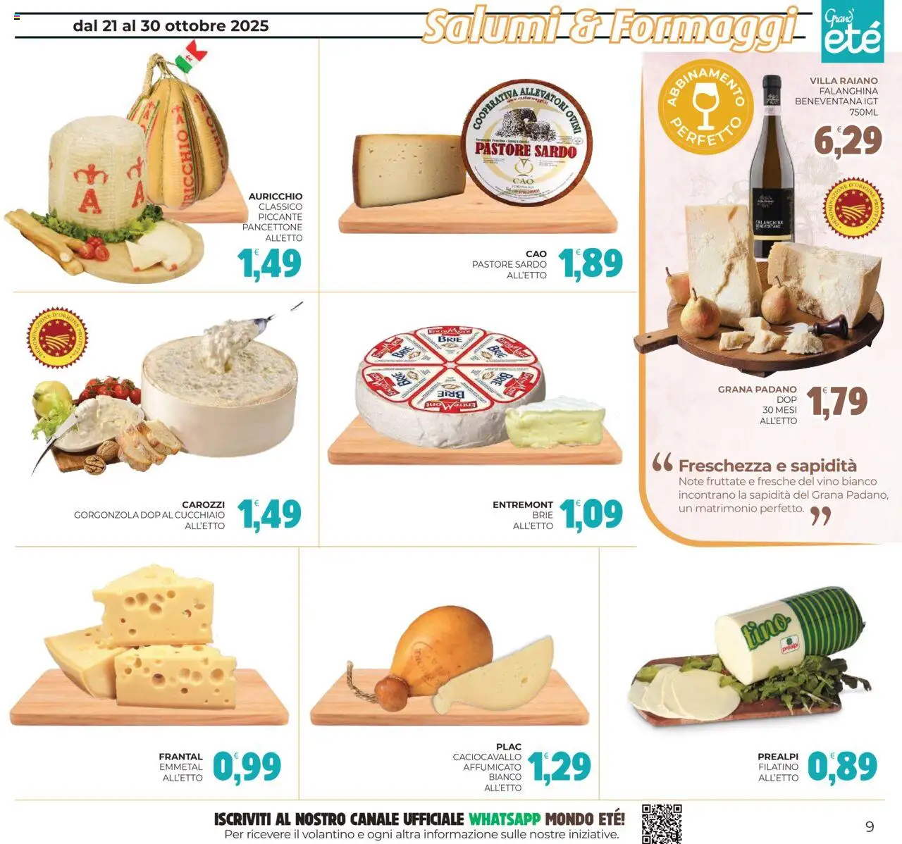 Volantino Eté del 21.10.2025 | Pagina: 9 | Prodotti: Vino, Grana Padano, Gorgonzola, Vino bianco