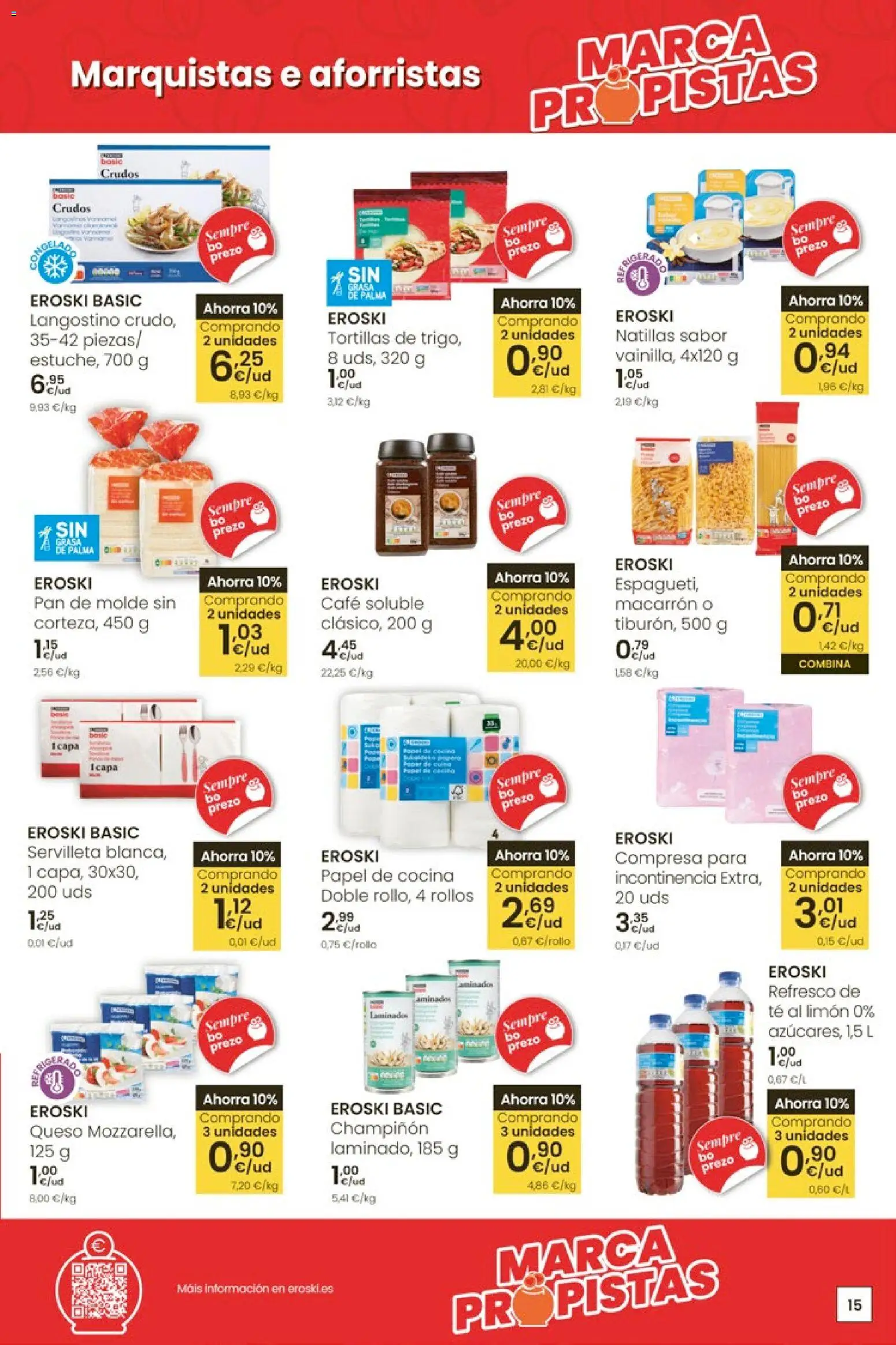 Eroski Quieres ahorrar conmigo │ válido desde el 26.03.2026 | Página: 15 | Productos: Queso, Pan, Café, Μηχανή καφέ