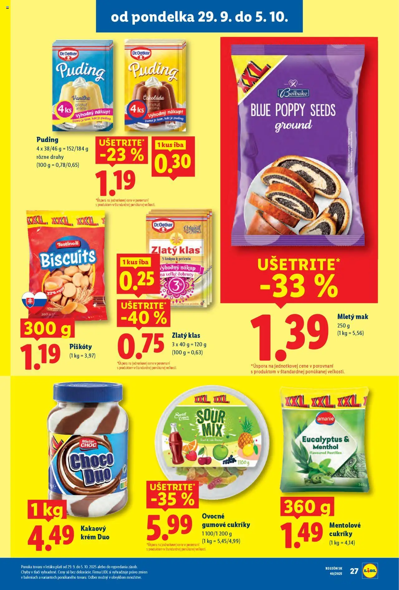 Nové Lidl akcie – leták je platný od 29.09.2025 | Strana: 37 | Produkty: Zlatý klas, Puding, Čokoláda, Mak