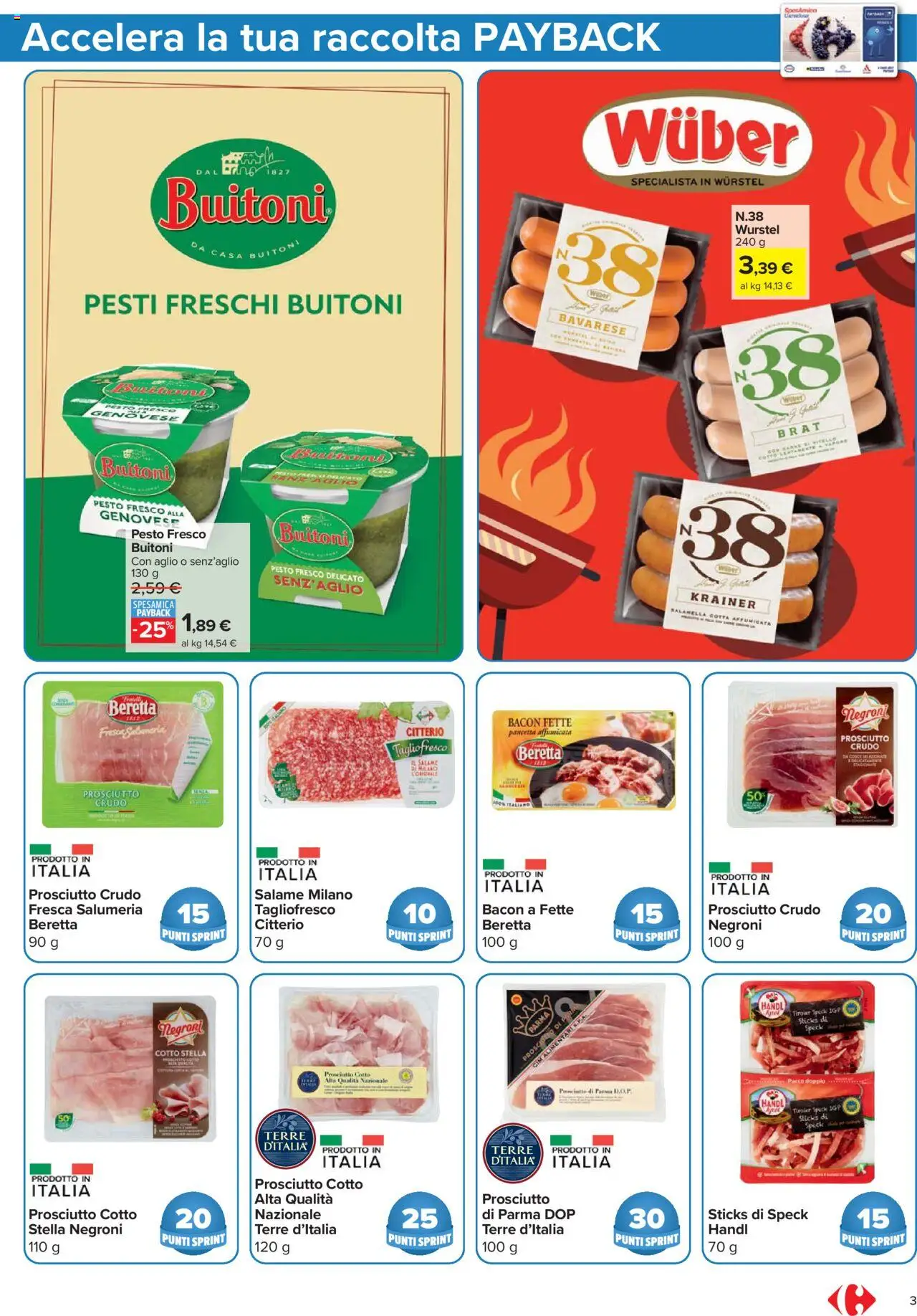 Volantino Carrefour del 21.08.2025 | Pagina: 3 | Prodotti: Prosciutto Cotto, Salame, Pancetta, Wurstel