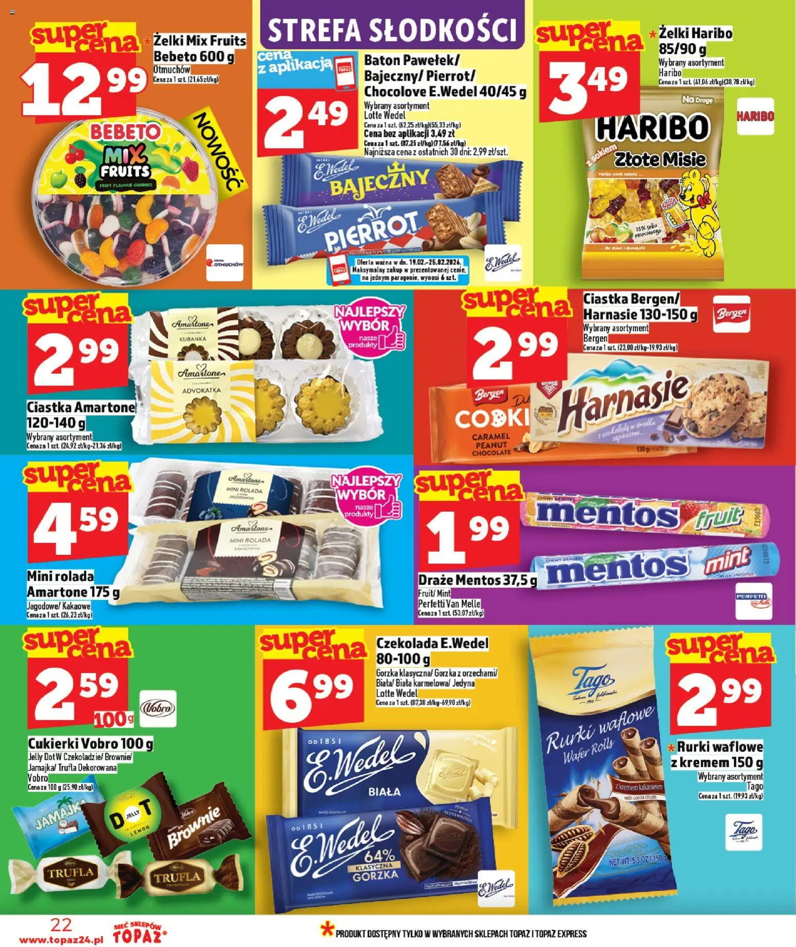 Topaz Gazetka - Ceny małe na stałe od 19.02.2026 | Strona: 22 | Produkty: Rolada, Żelki, Czekolada, Cukierki