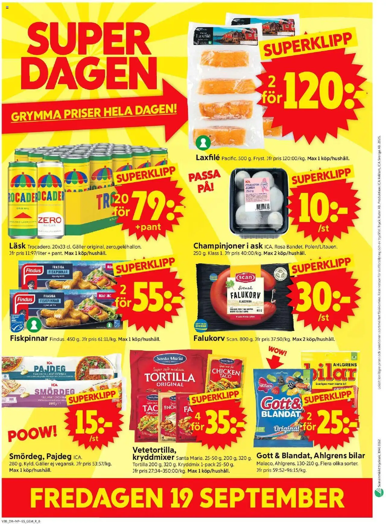 ICA Supermarket reklamblad aktuell från 15.09.2025 | Sida: 10 | Produkter: Tortilla, Galler, Falukorv, Champinjoner