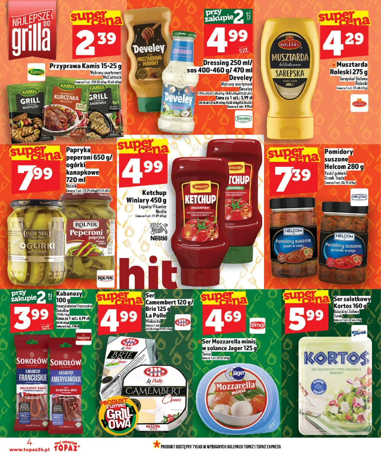 Topaz gazetka - MAZ od 16.04.2026 | Strona: 4 | Produkty: Camembert, Pomidory, Mozzarella, Sos