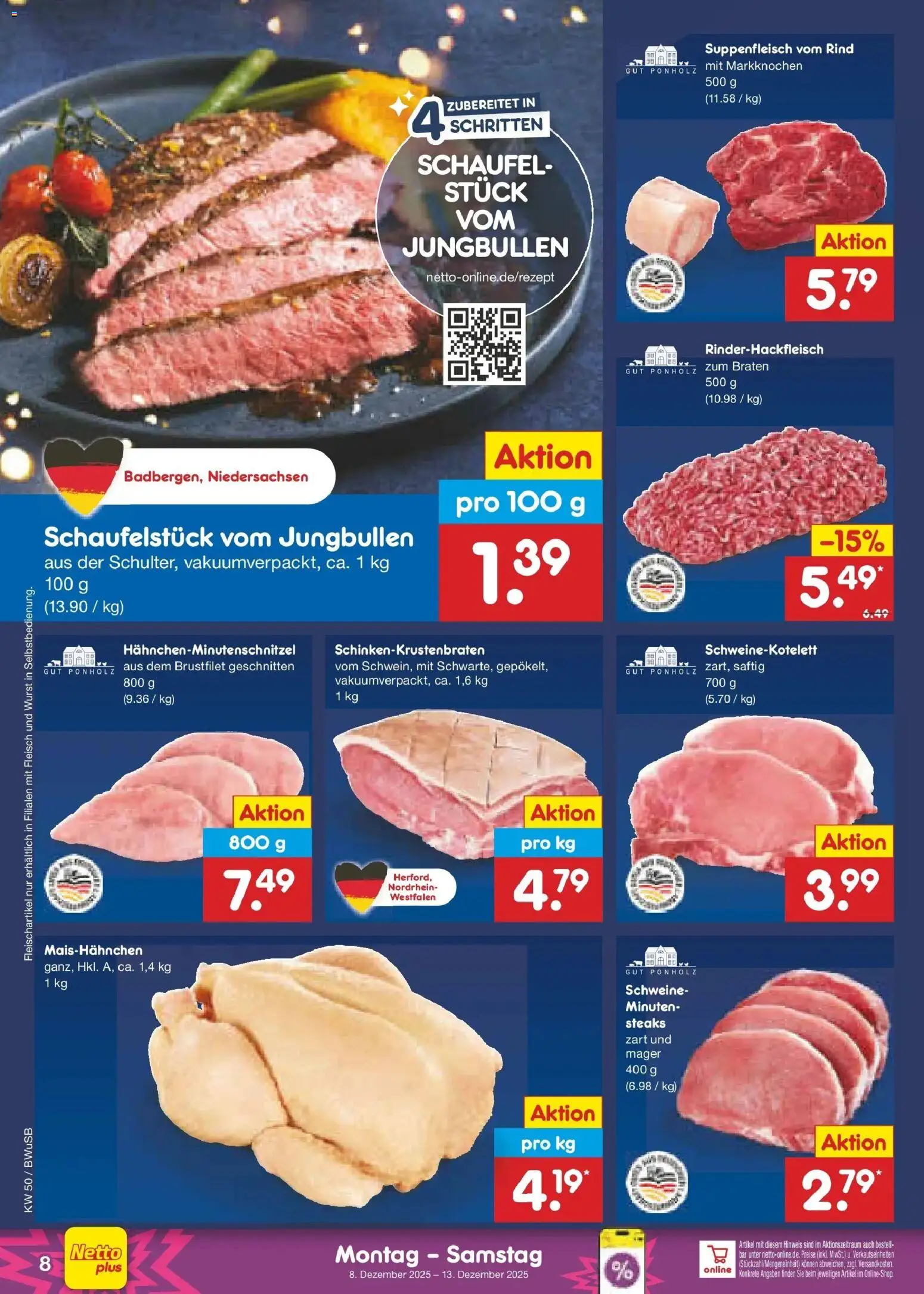 Netto Marken-Discount prospekt Stemwede-Dielingen	 – gültig ab 08.12.2025 | Seite: 8 | Produkte: Suppenfleisch, Wurst, Fleisch