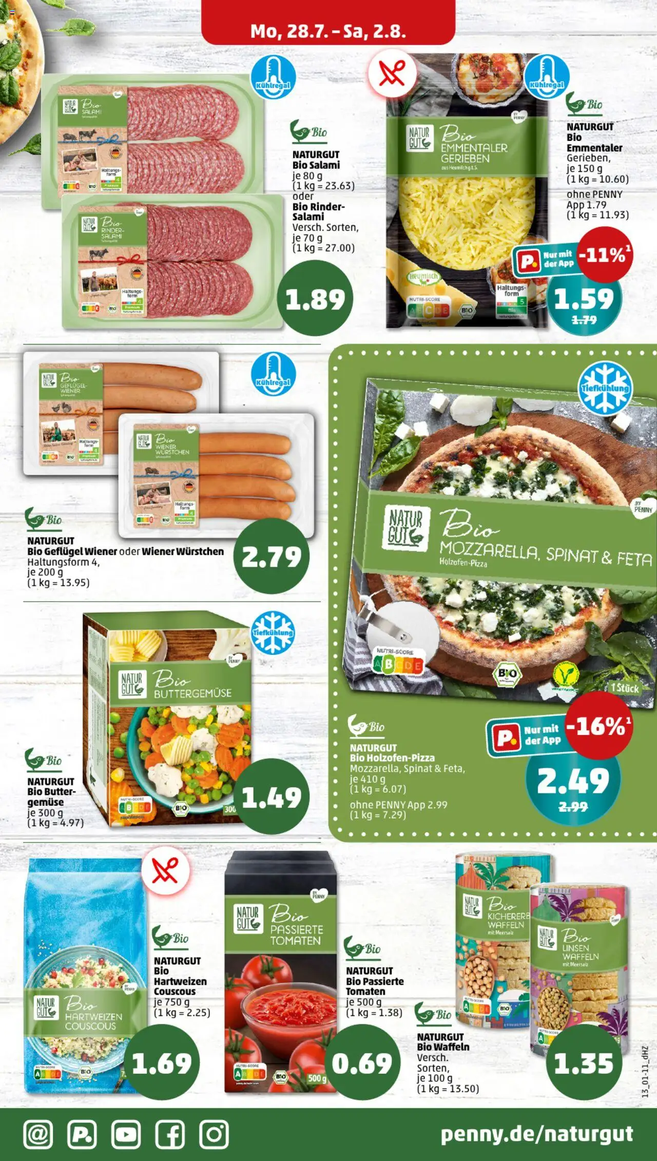 Penny Prospekt 	 - gültig ab dem 28.07.2025 | Seite: 13 | Produkte: Feta, Butter, Waffeln, Salami