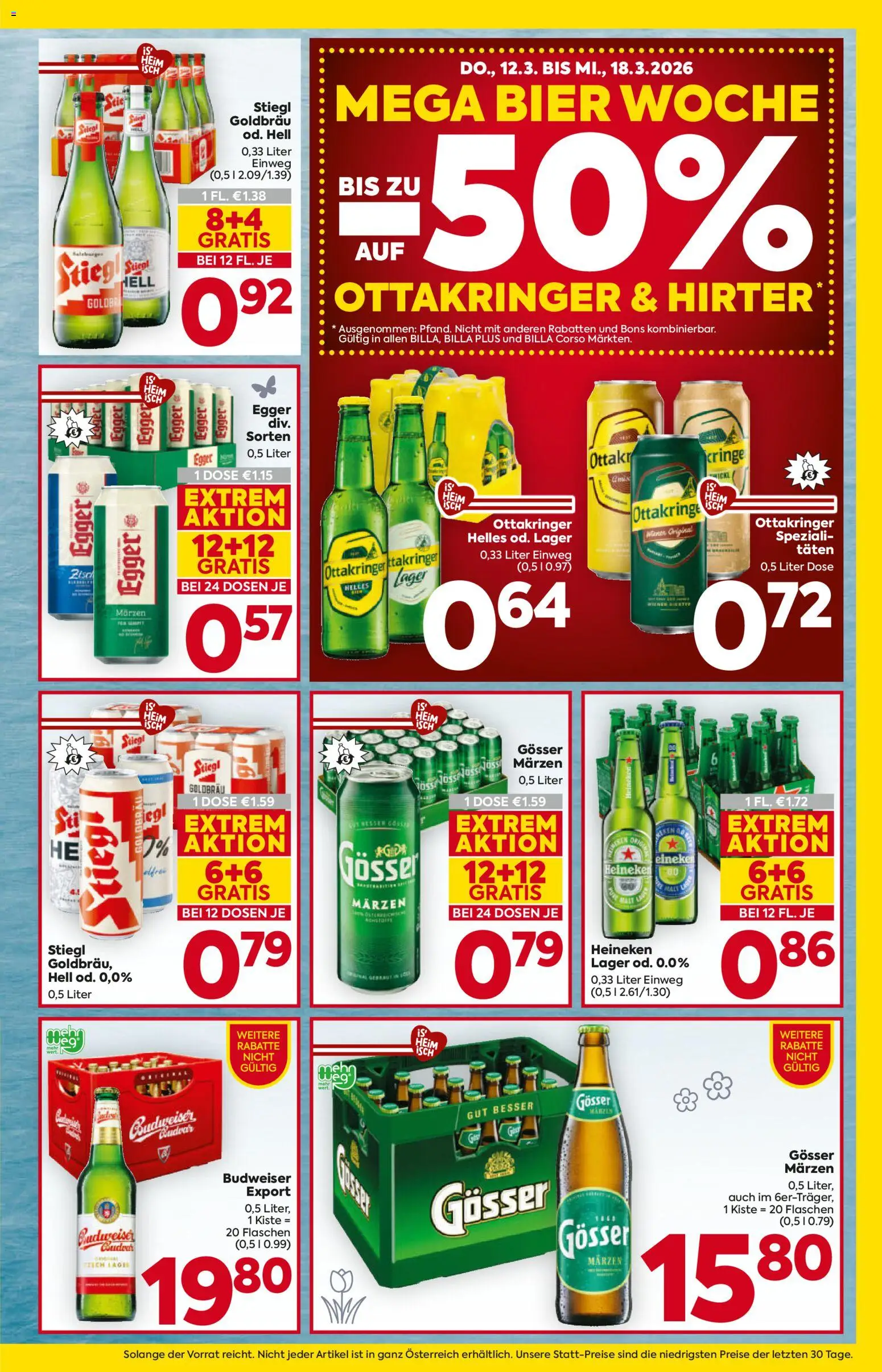 Billa AT akciós ujság - amely érvényes a következő dátumtól: 12.03.2026 | Oldal: 17 | Termékek: Heineken, Budweiser, Gösser