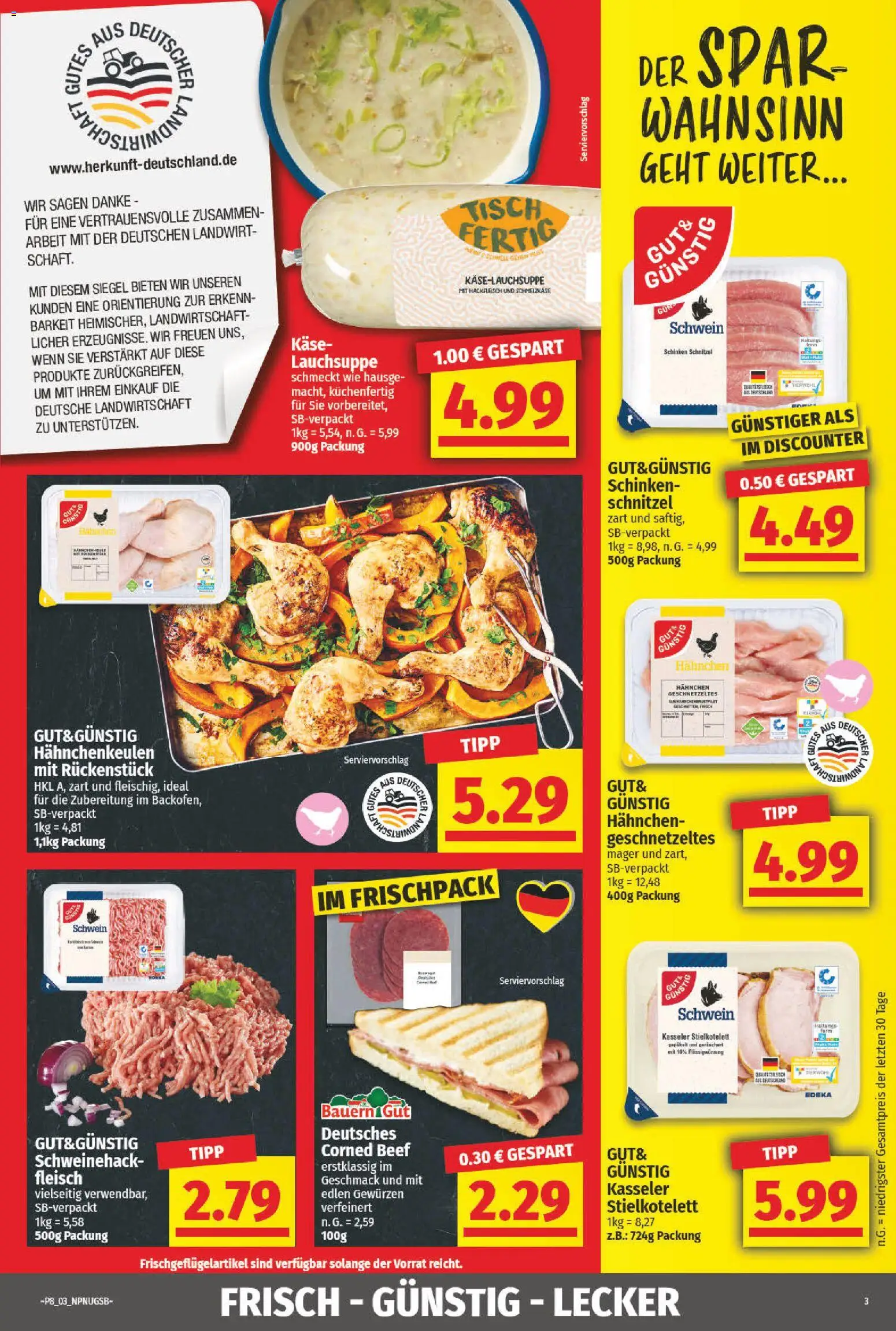 NP Discount Prospekt 	 – gültig ab 16.02.2026 | Seite: 3 | Produkte: Hahnchen, Käse, Schnitzel, Hackfleisch